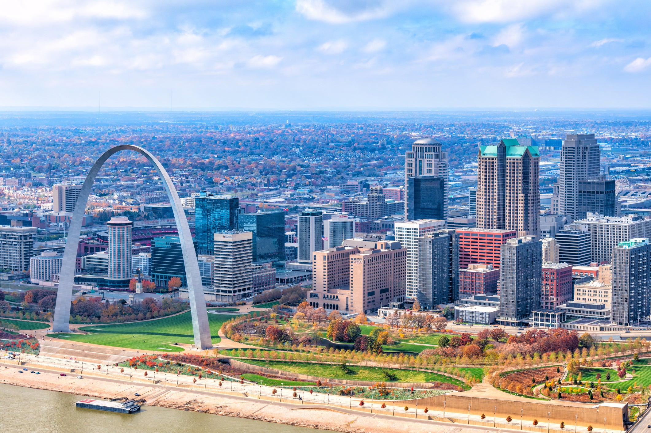 The Gateway Arch dominates the skyline in St Louis