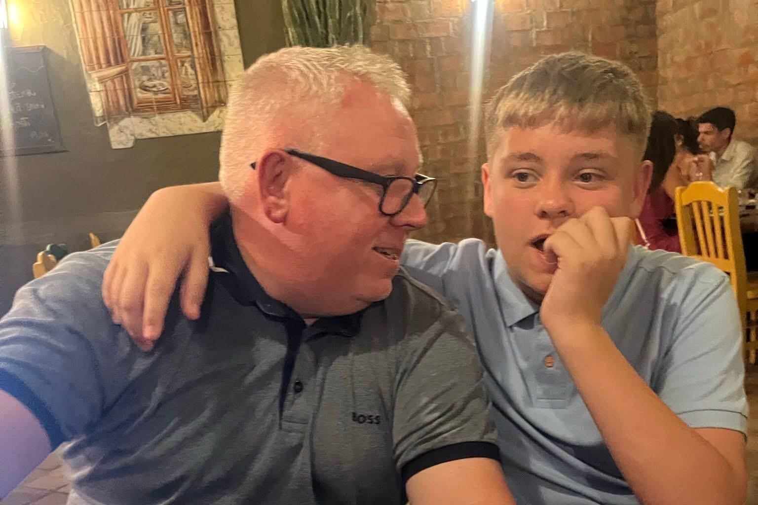 Harvey with his father Mark – the family have been campaigning against knife crime since the murder