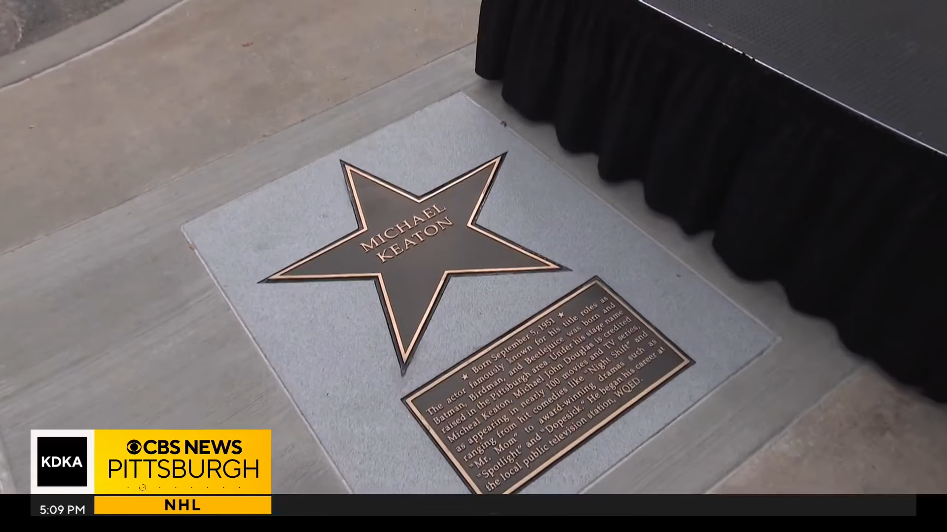 Michael Keaton’s name is spelled wrong in the description of his Pittsburgh Walk of Fame bronze plaque