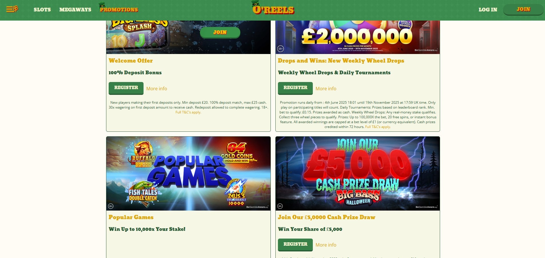 O'Reels has plenty of ongoing promotions aimed at slots players