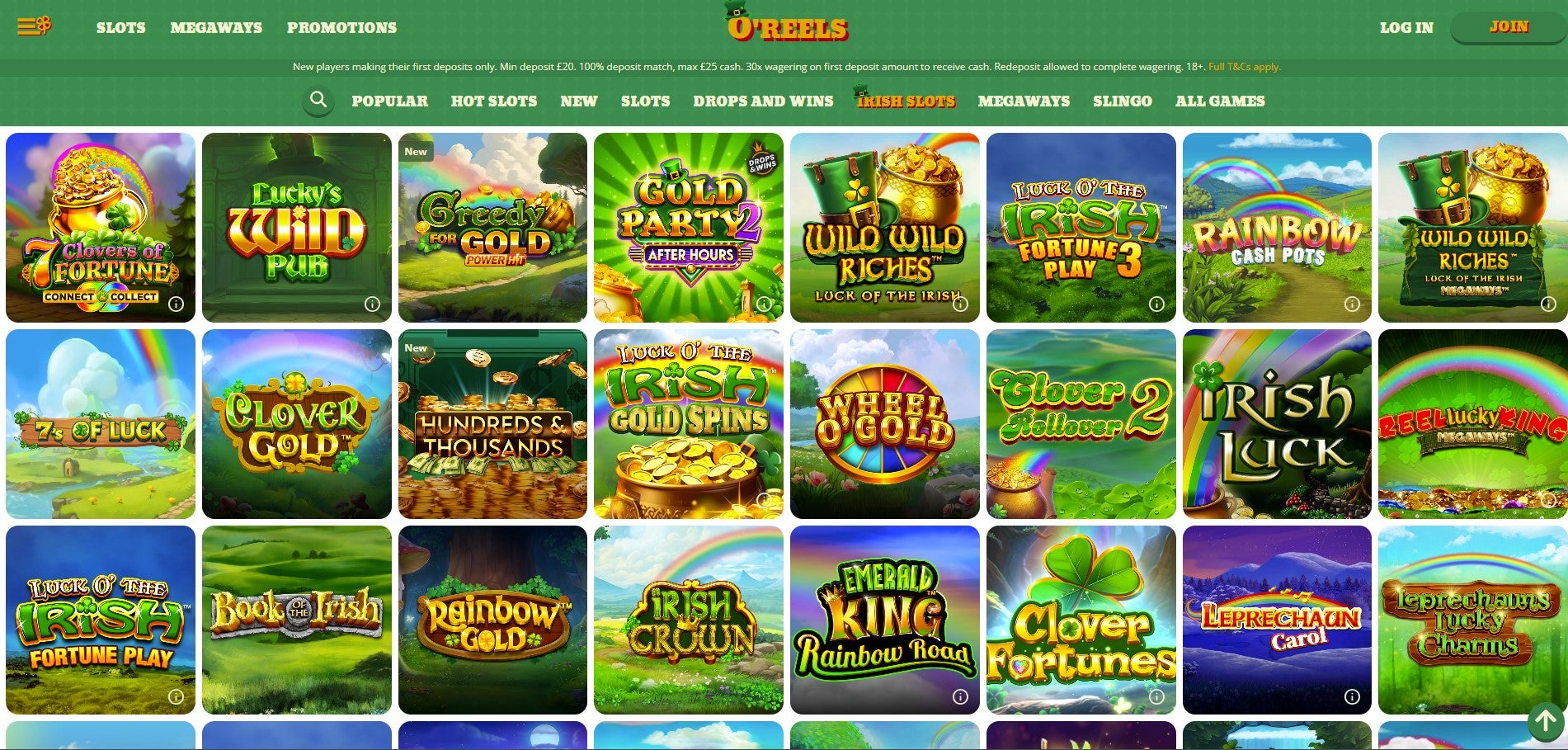 O'Reels Casino even has an entire section dedicated to Irish-themed slots