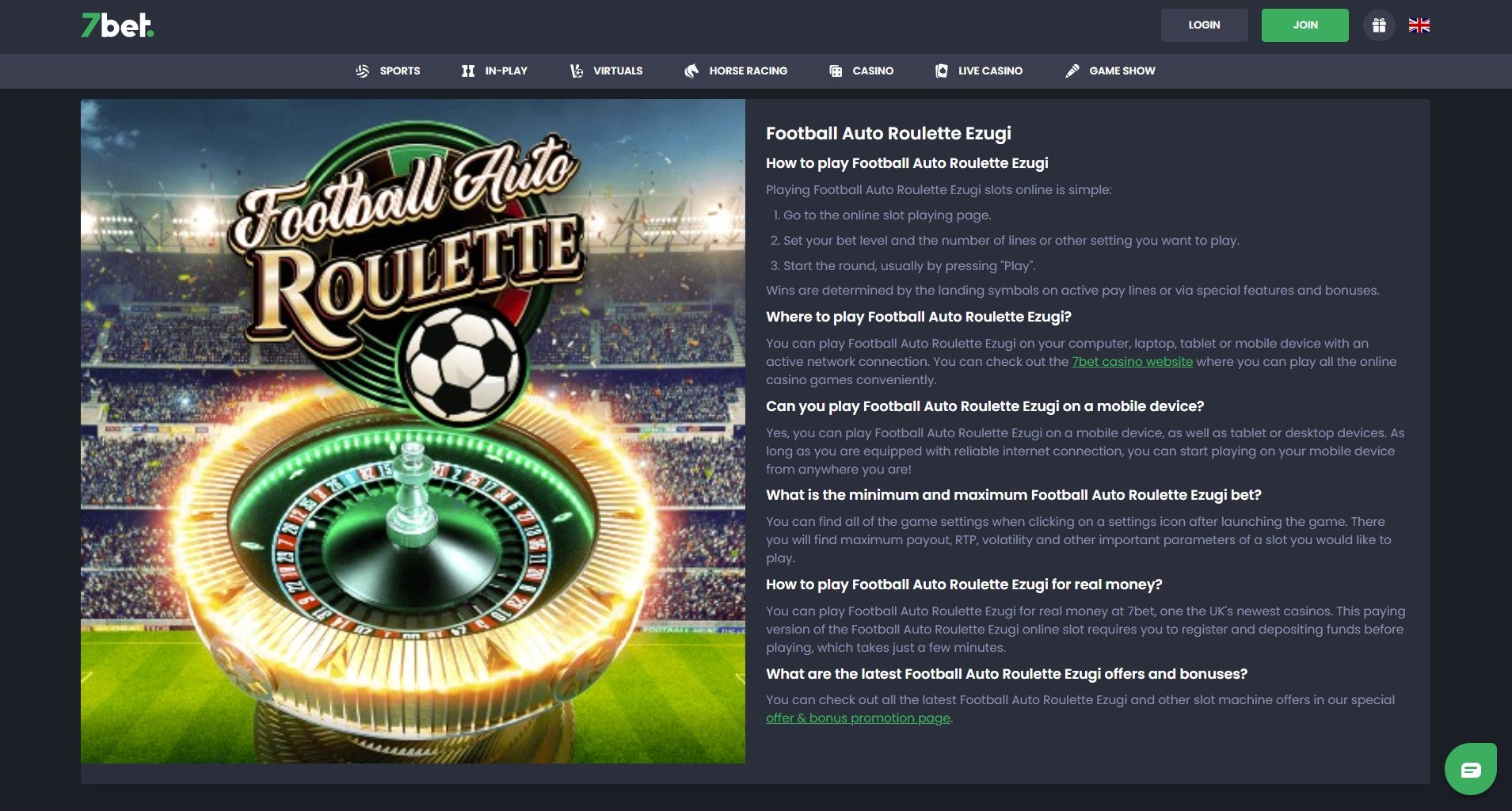 7Bet have nailed their roulette and sports cross sell with a series of sports-themed roulette games