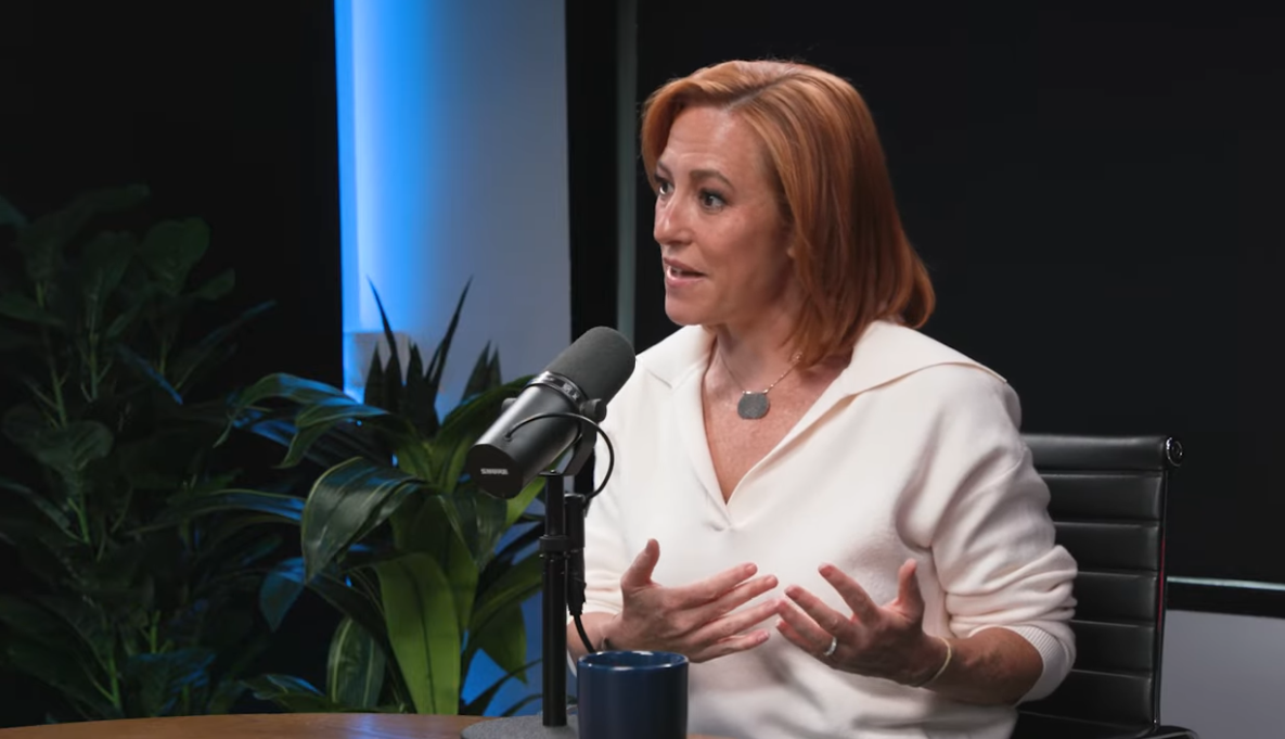 Jen Psaki joked during an appearance on a liberal podcast that Usha Vance might be scared of her husband and should send a secret signal for help.