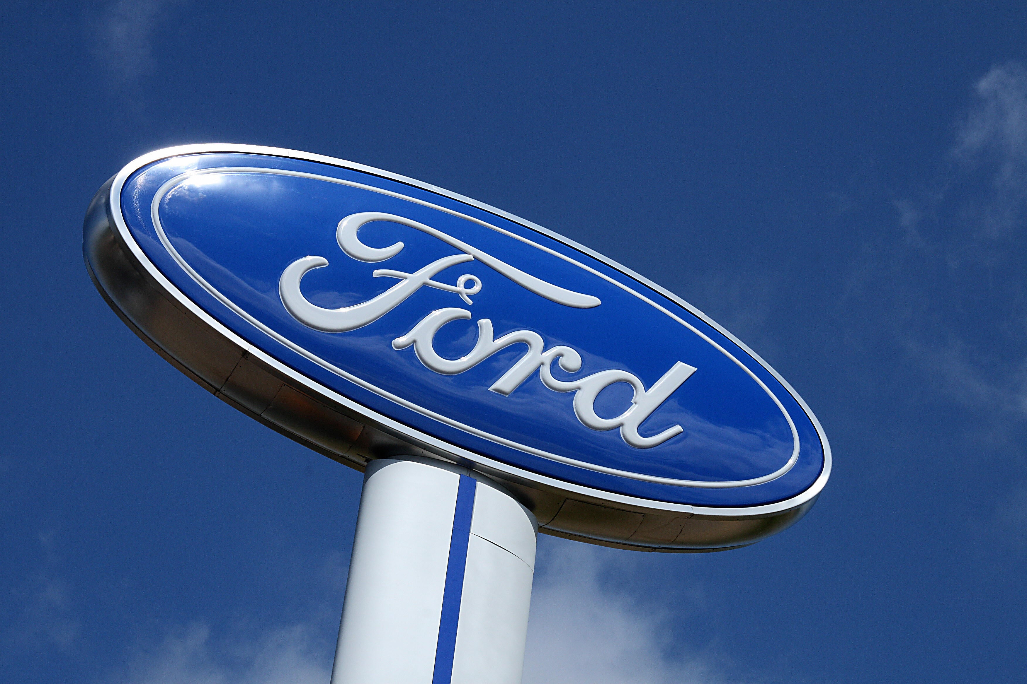 <p>The Ford Motor Company logo is seen July 20, 2008 at a dealership in Hudson, Wisconsin</p>