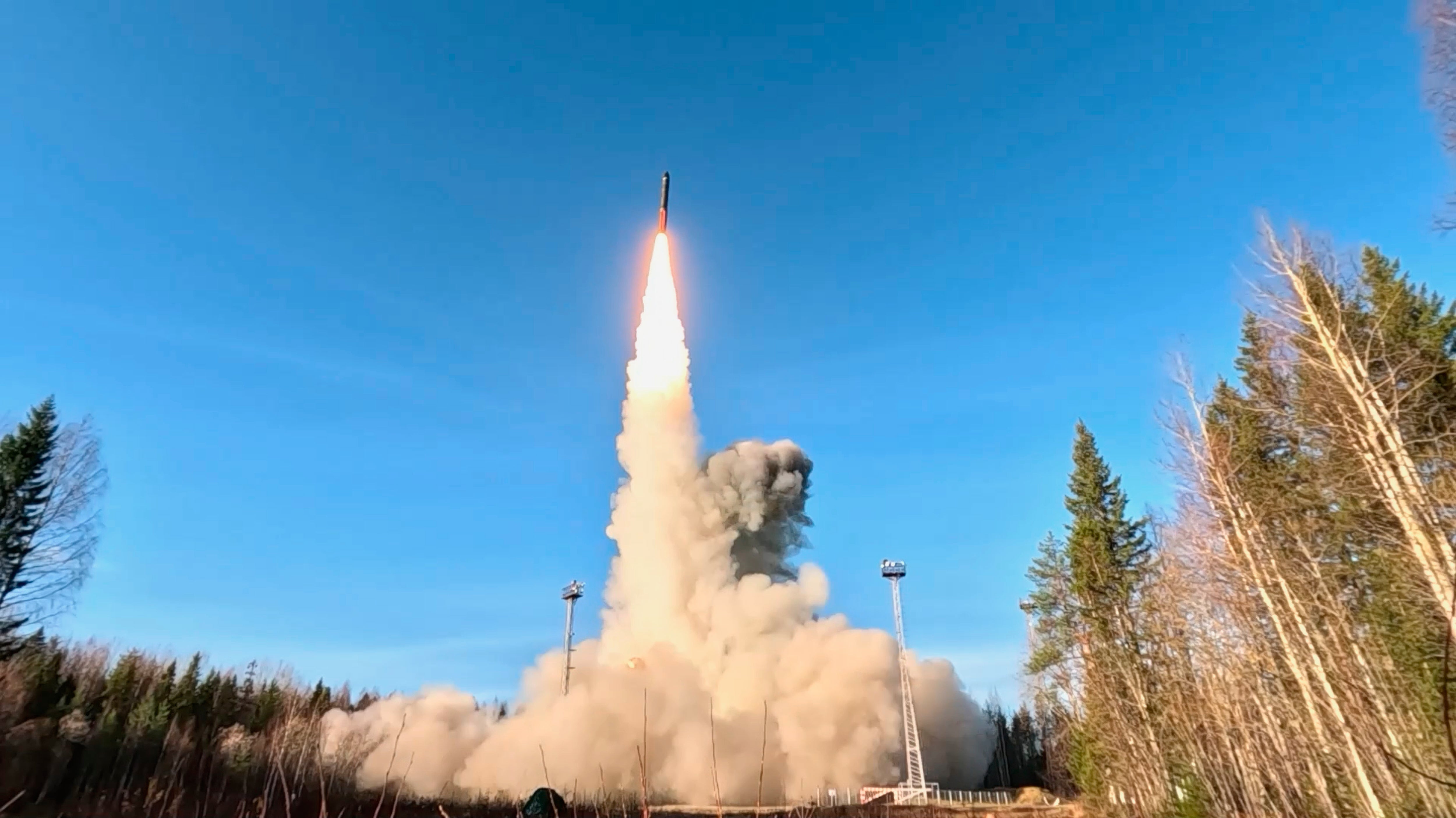 A Yars intercontinental ballistic missile is test-fired from the Plesetsk launch facility in northwestern Russia on Wednesday