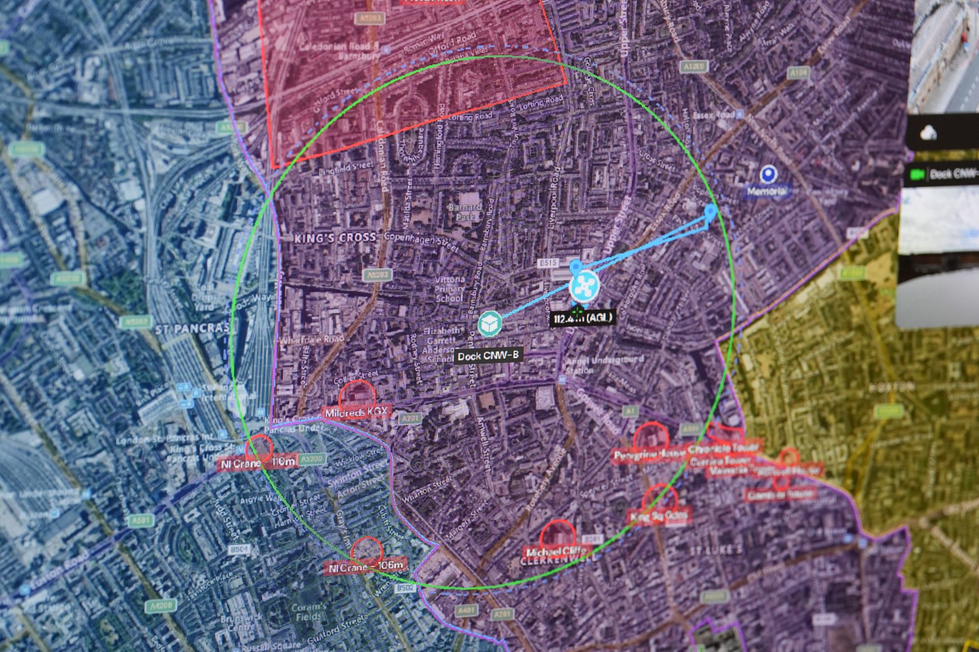 A map shows the location of a drone