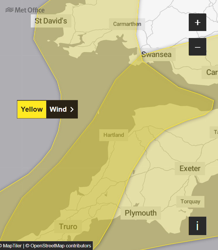 Additional warning for wind covers parts of south-west England and western Wales