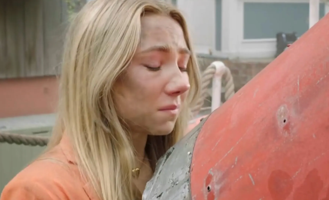 Peri Lomax trapped under the Love Boat’s chimney on ‘Hollyoaks’