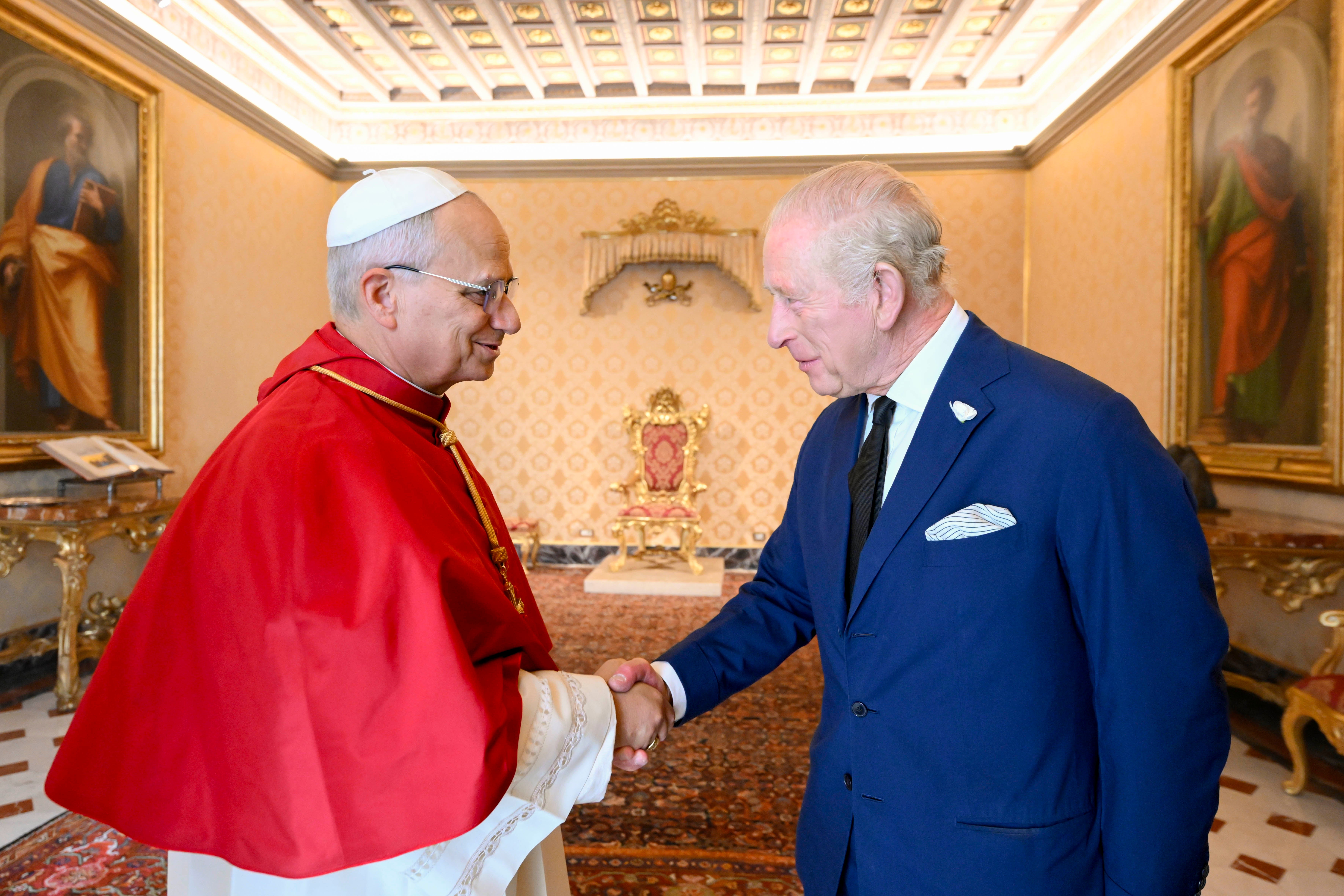 The state visit marks the first time the monarch has met with Pope Leo since he was elected to the position in May.