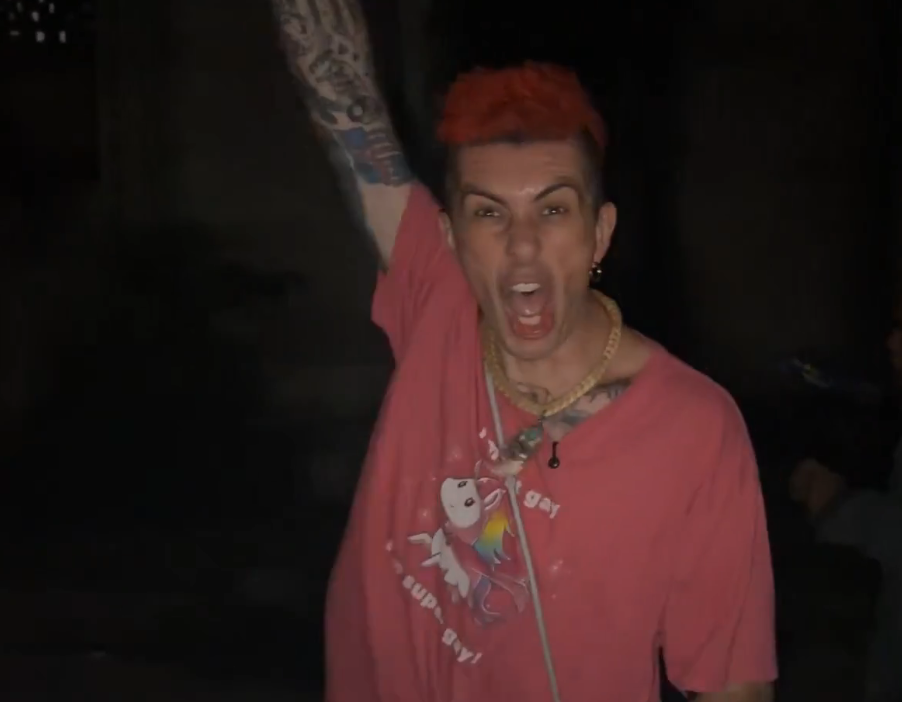 Pepper can be seen in the video raising a fist in the air after firing a small Roman candle-style firecracker in the direction of another group