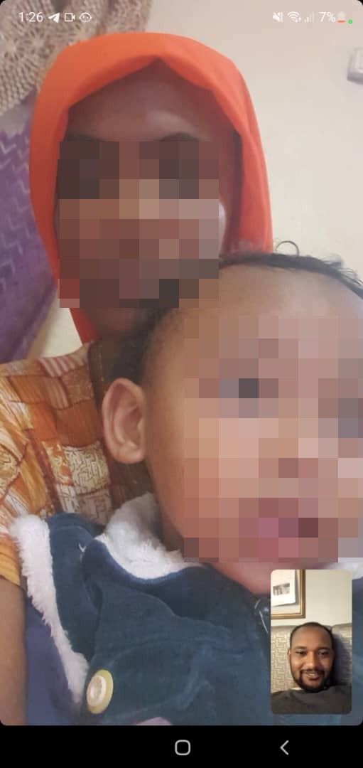 Umer has never met his two-year-old son in person. Images of his wife and son have been blurred for safety reasons