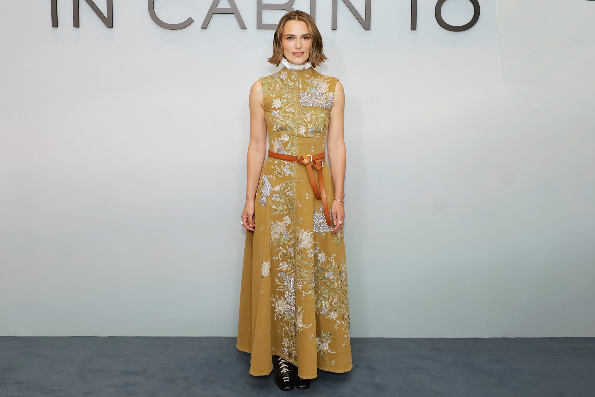 <p>Keira Knightley attends the London premiere of ‘The Woman in Cabin 10’ last month dressed in Erdem</p>