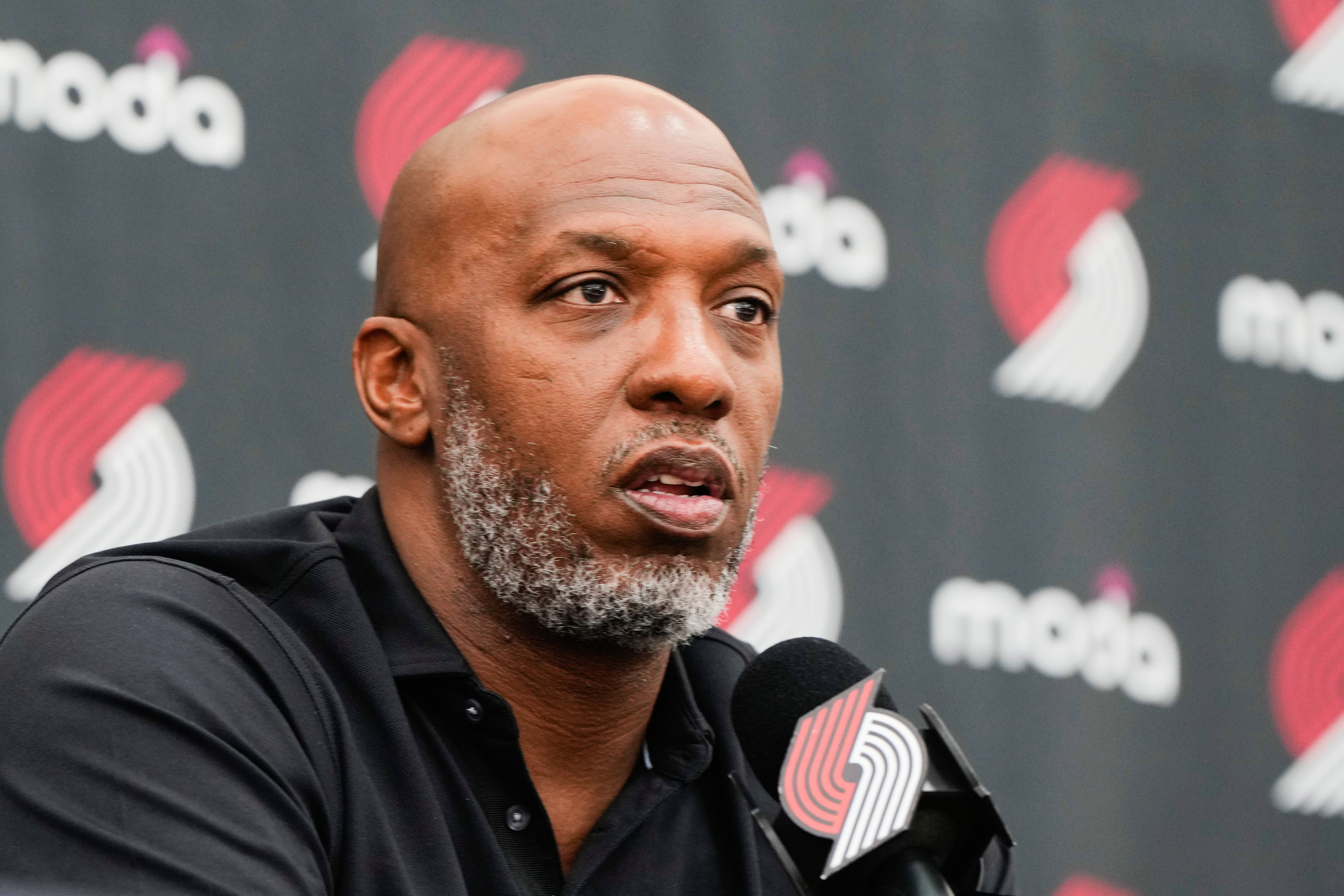 Portland Trail Blazers head coach Chauncey Billups speaks during an NBA basketball press conference, Friday, June 27, 2025, in Portland, Ore