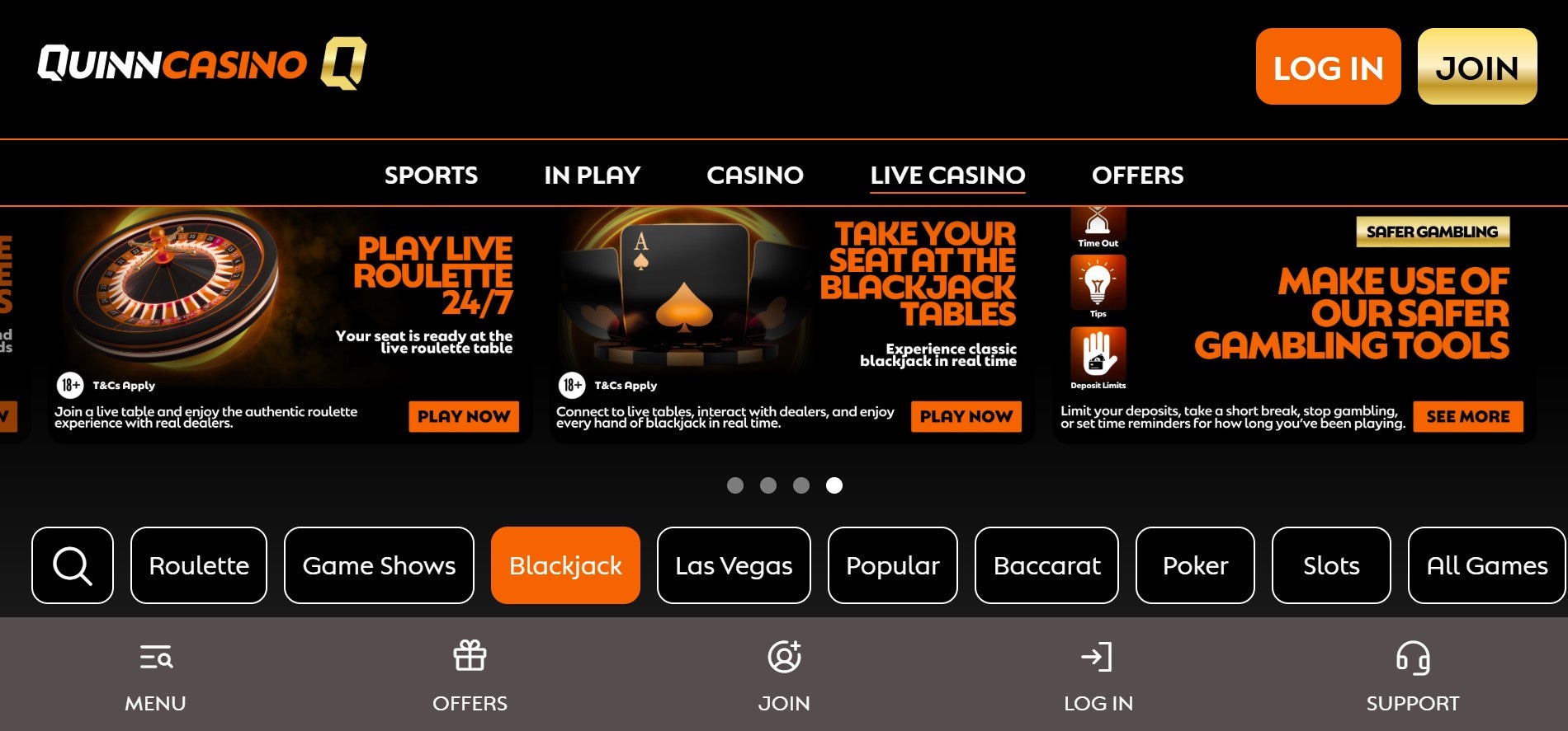 QuinnCasino Blackjack Mobile Promos