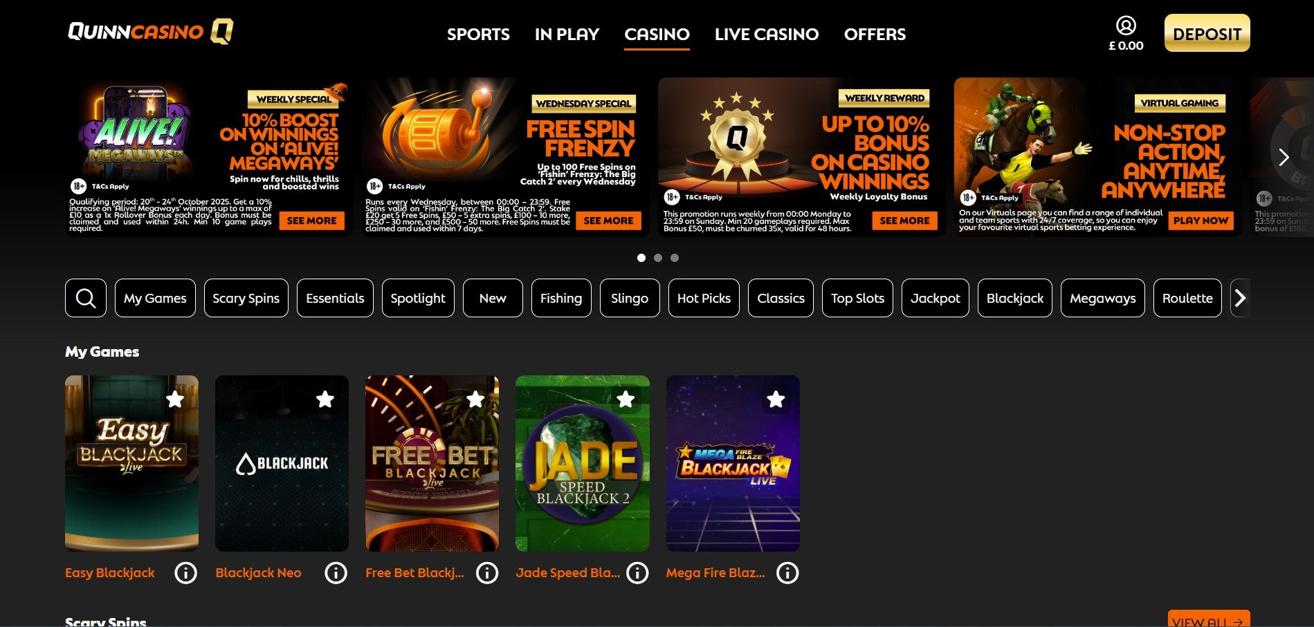 QuinnCasino Blackjack Mobile Promos