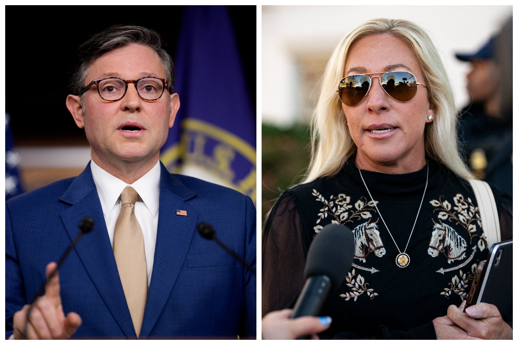 Marjorie Taylor Greene is reportedly weighing if she has the support to unseat Mike Johnson as House Speaker, though she denies this