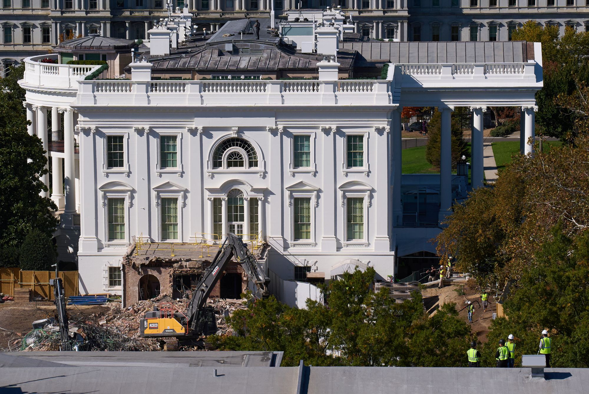 East Wing of the White House, pictured from the roof of the Treasury Building, was completely demolished this week to make room for Trump’s ballroom