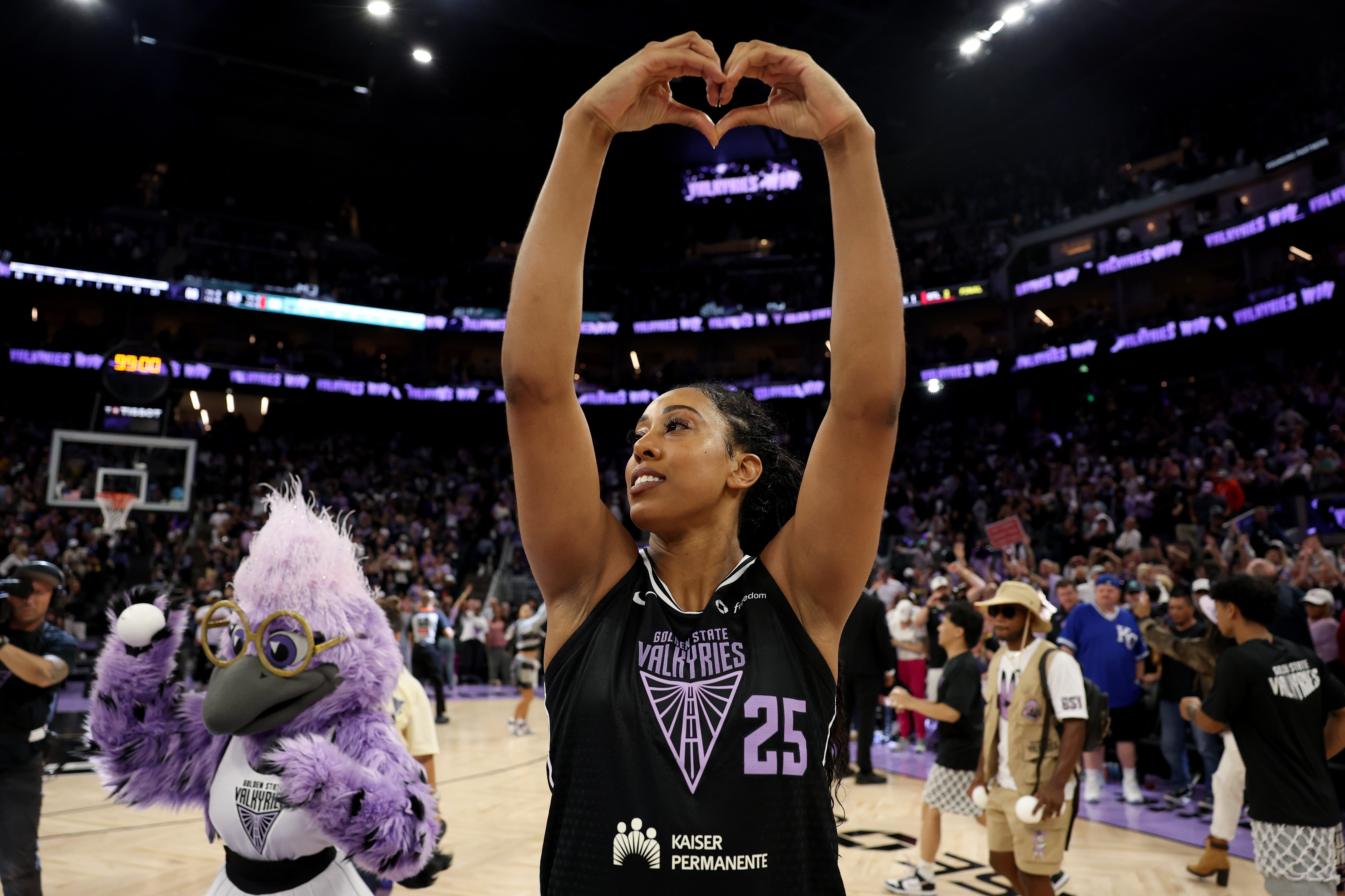 Monique Billings of the Golden State Valkyries celebrates a victory over the New York Liberty at San Francisco's Chase Center, September 2, 2025