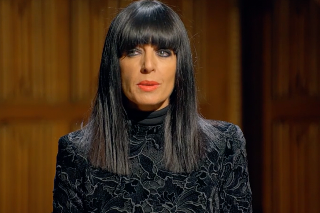 The host nailed gothic chic with a Nadine Merabi black embroidered A-line dress over a black turtleneck