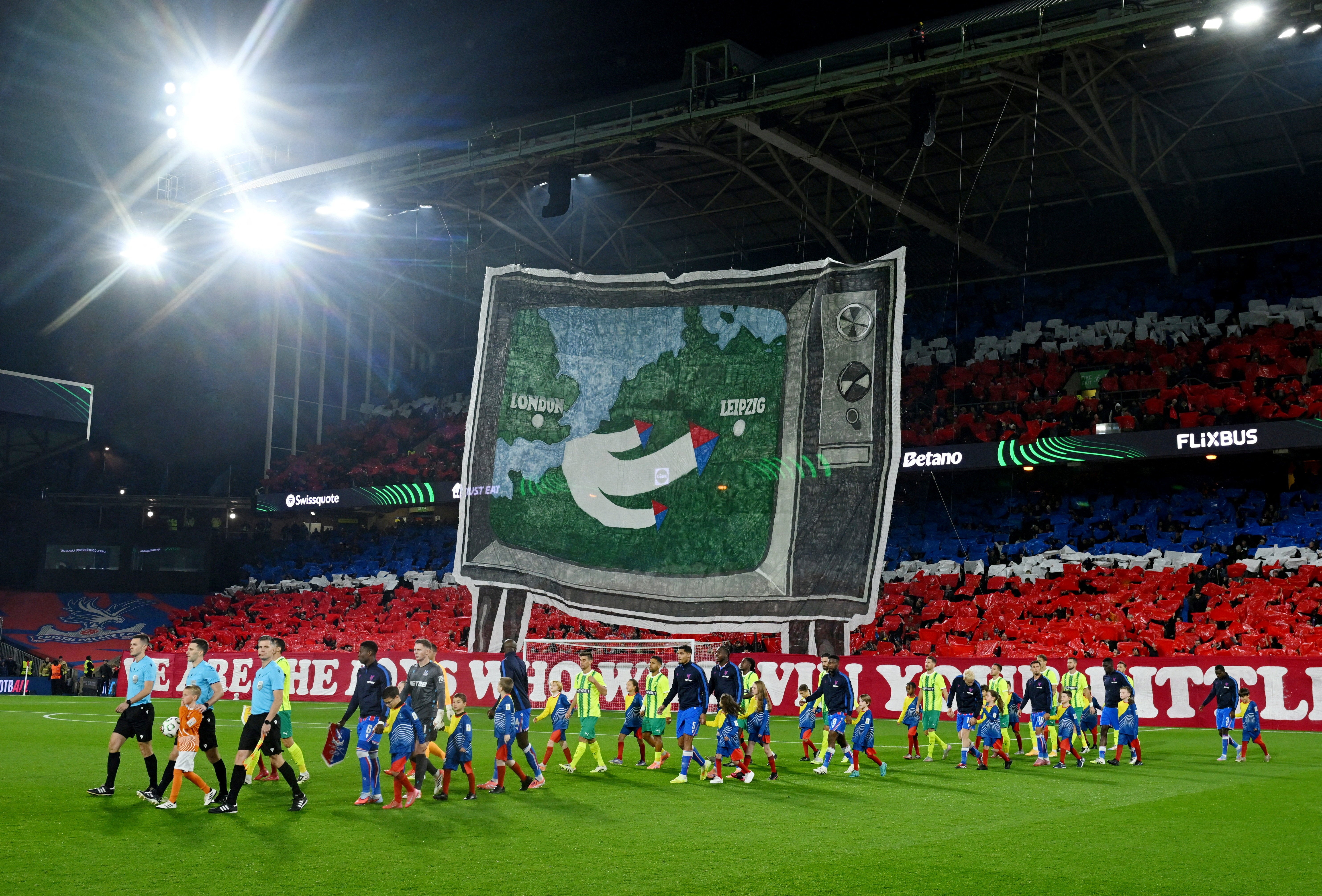 Crystal Palace fans displayed a tifo showing their potential route to the Conference League final