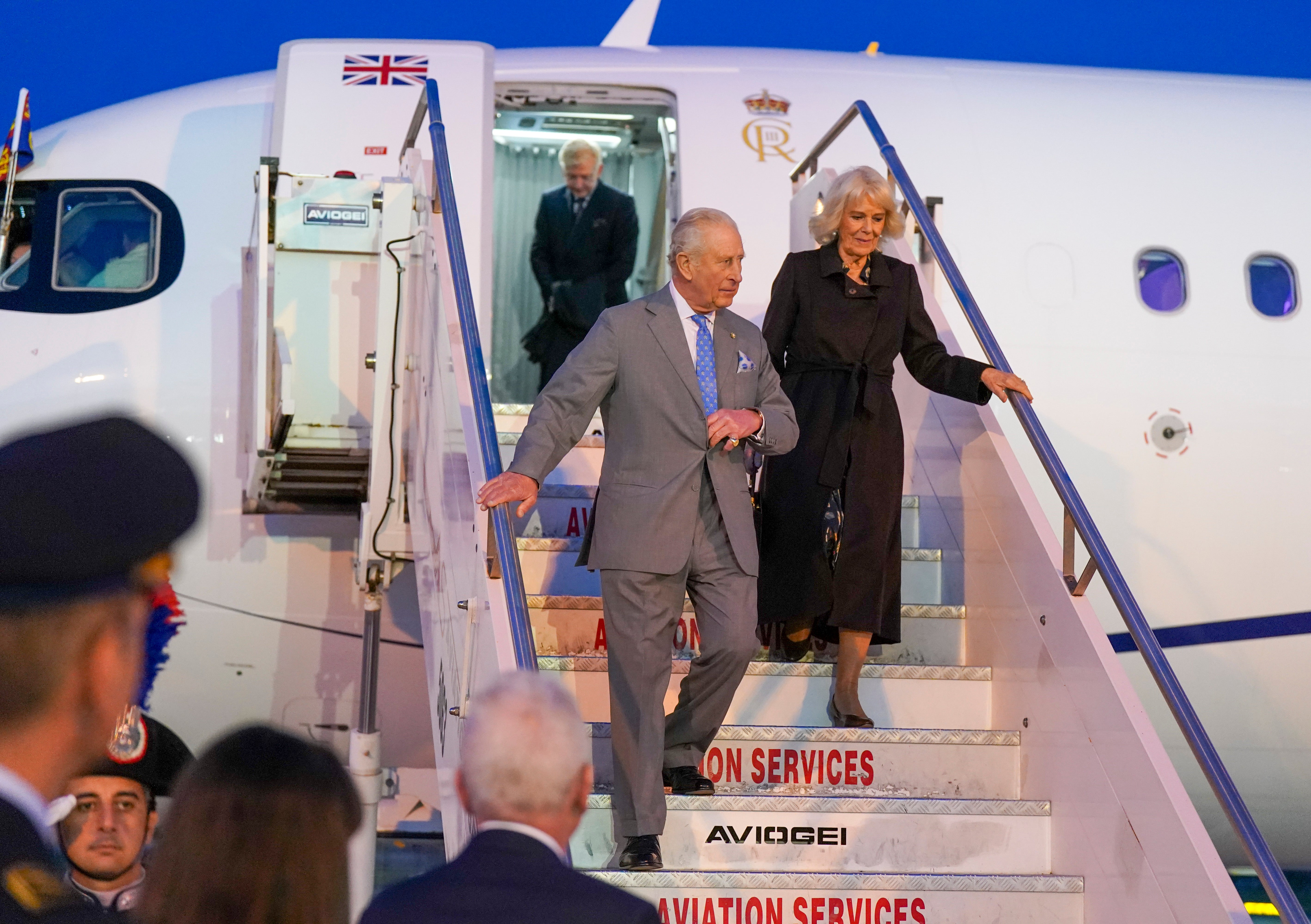 Charles and Camilla arriving at Ciampino Airport on Wednesday evening