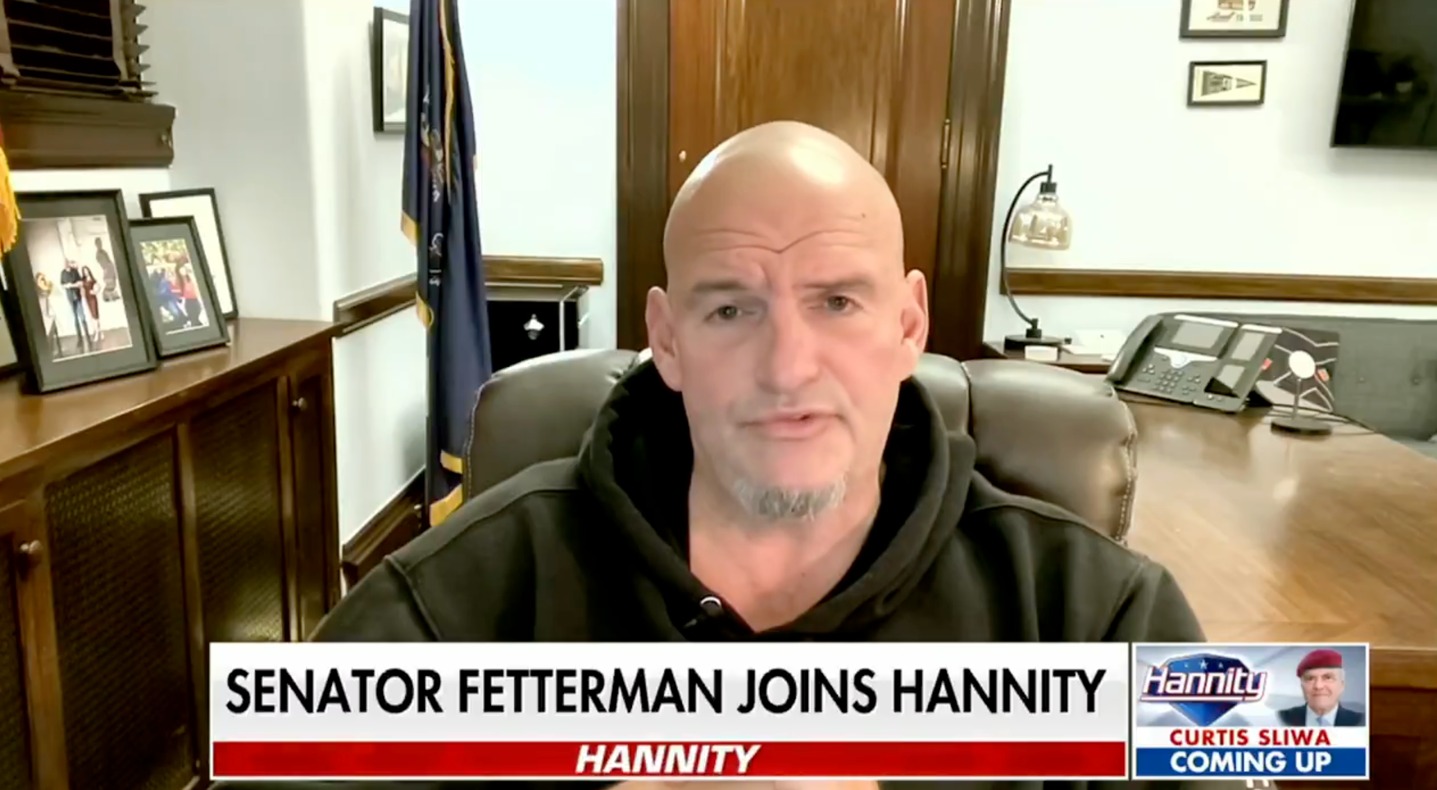 Pennsylvania Democratic Sen. John Fetterman is interview bed Sean Hannity on Fox News on Wednesday October 22 2025