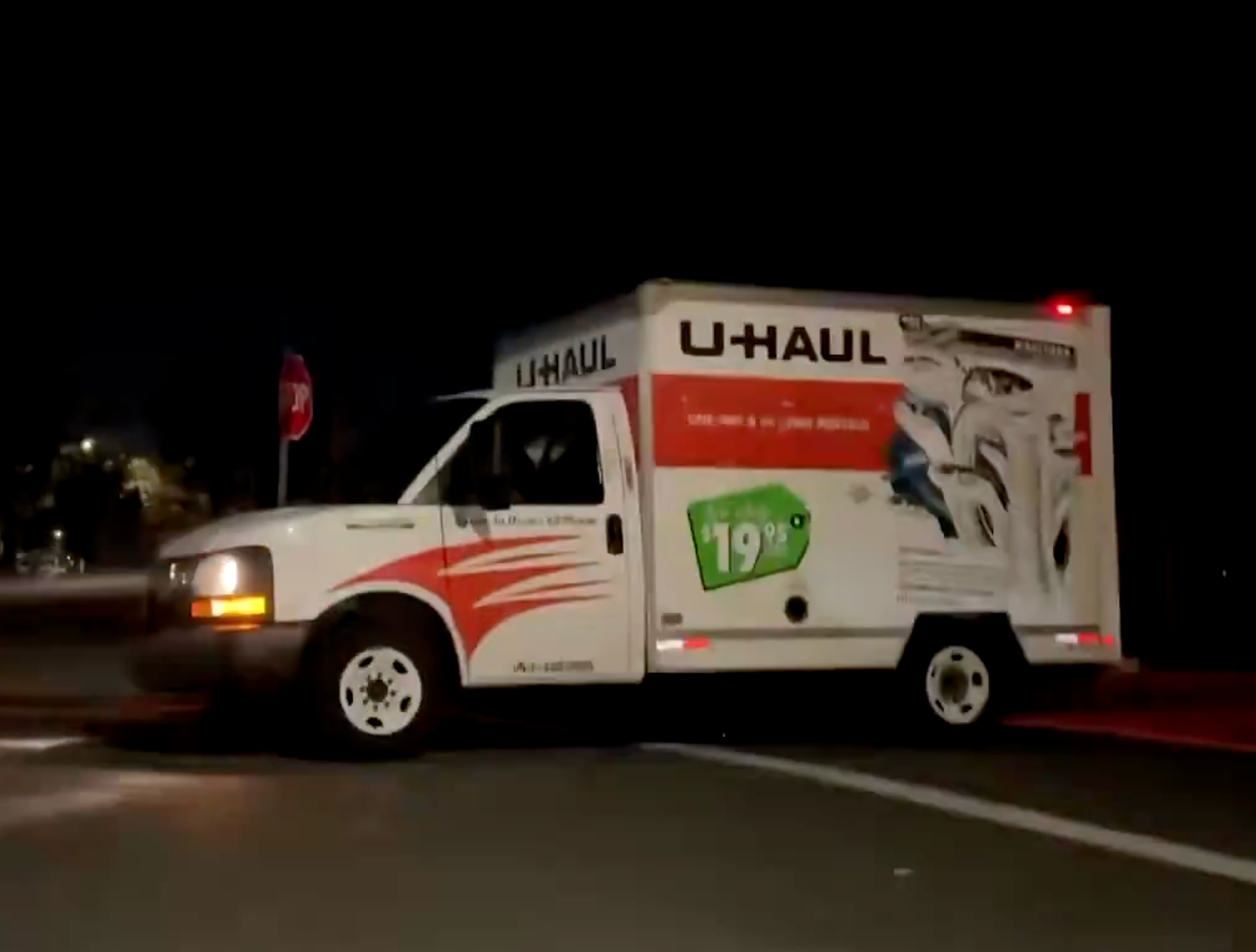 The U-Haul truck fleeing the scene after reversing towards Coast Guard security personnel on Thursday, forcing them to open fire