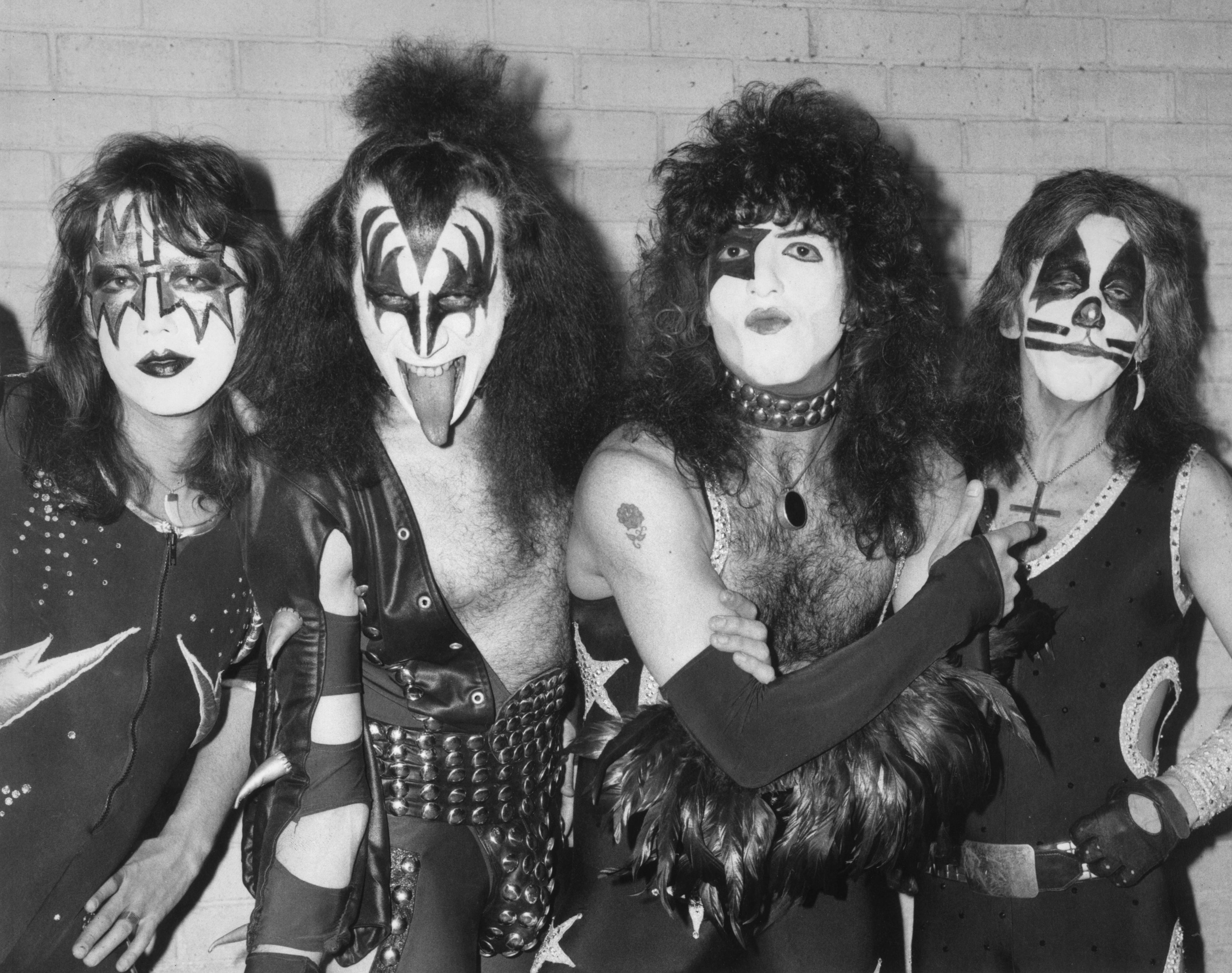 (L-R) Ace Frehley, Gene Simmons, Paul Stanley and Peter Criss photographed in 1976