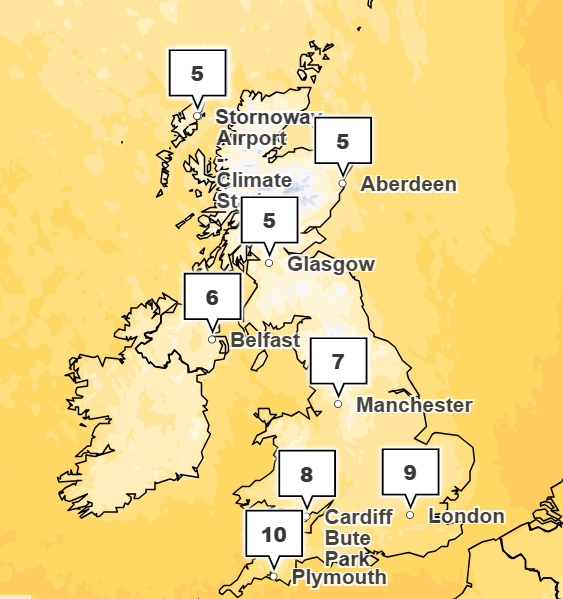 Met Office forecast for Saturday morning