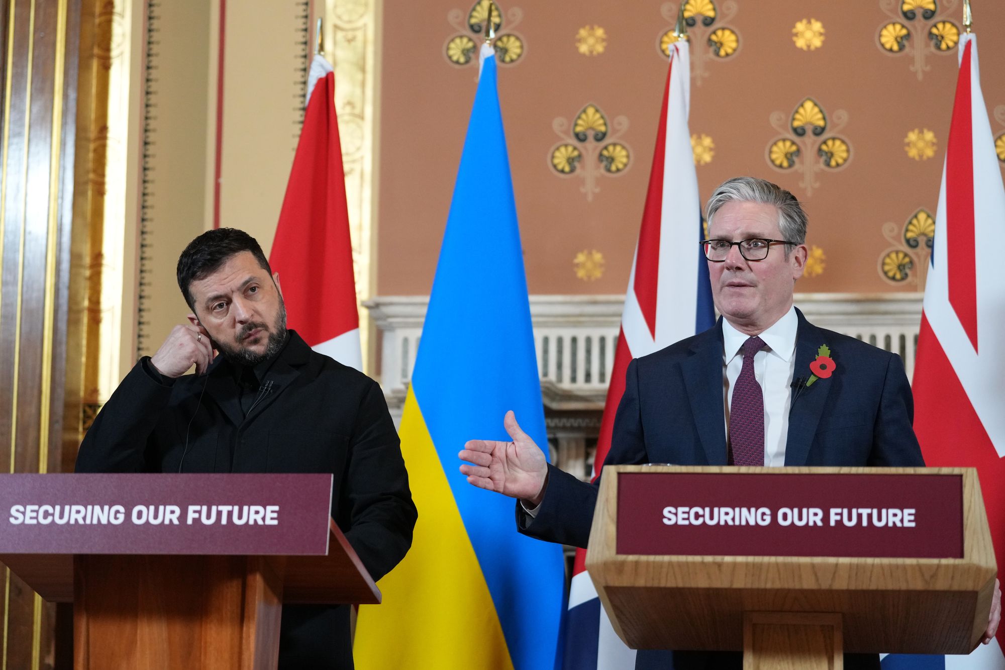 Keir Starmer and Volodymyr Zelensky speaking to the media following a meeting with the coalition of the willing