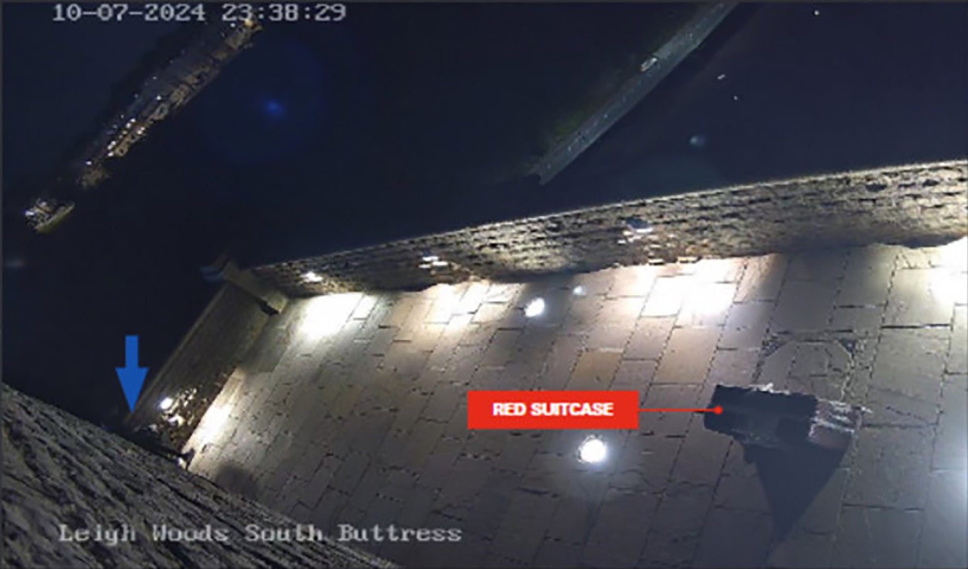 A CCTV image of the suitcases on Clifton Suspension Bridge