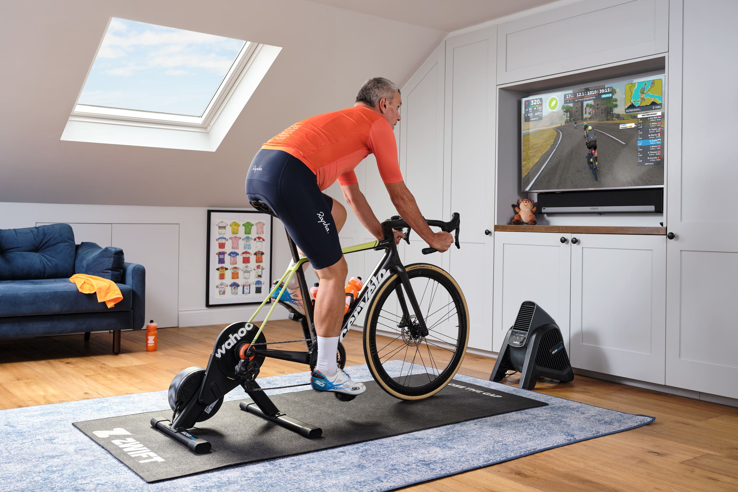A man using the Zwift fitness platform. (Zwift/PA)