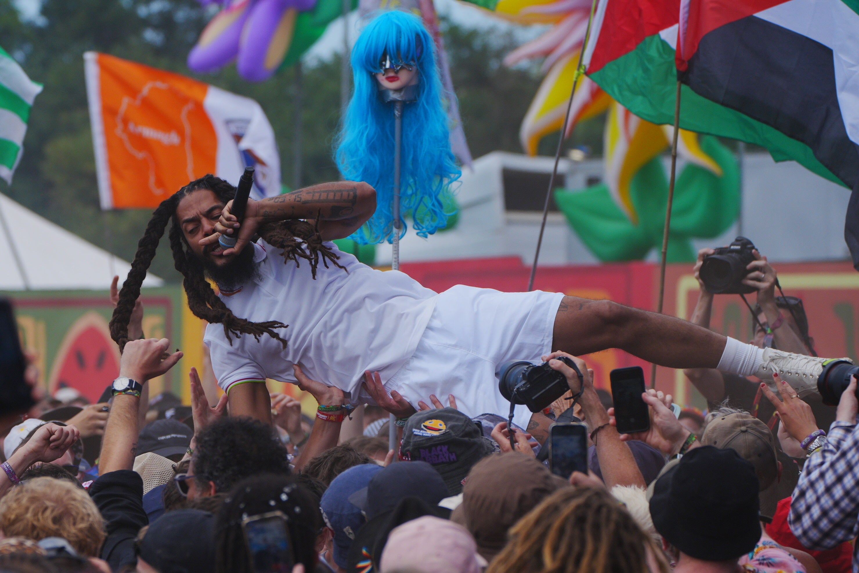 Bob Vylan performing on the West Holts Stage, during the Glastonbury festival at Worthy Farm in Somerset (Ben Birchall/PA)