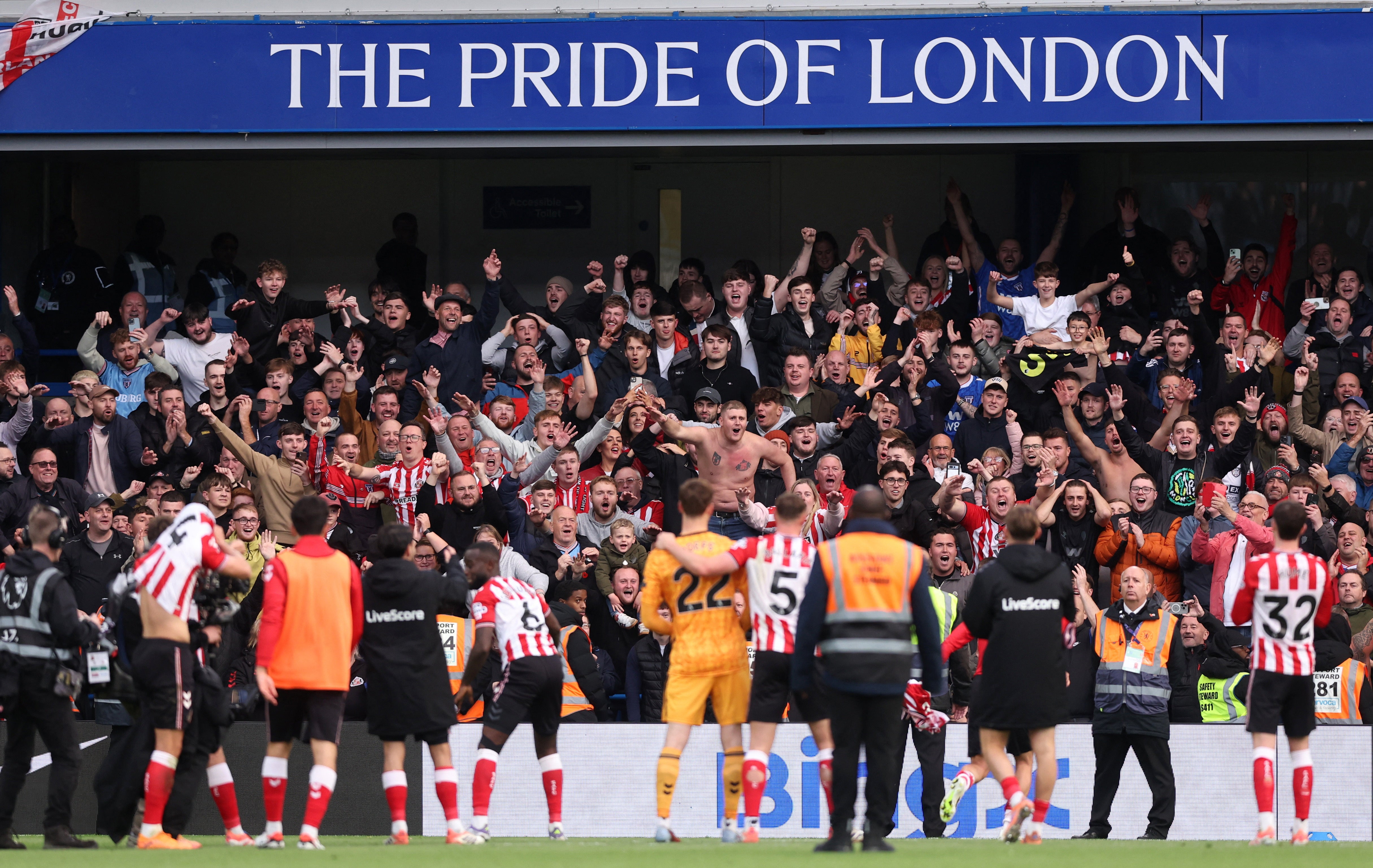 Sunderland players celebrate with their fans after the match