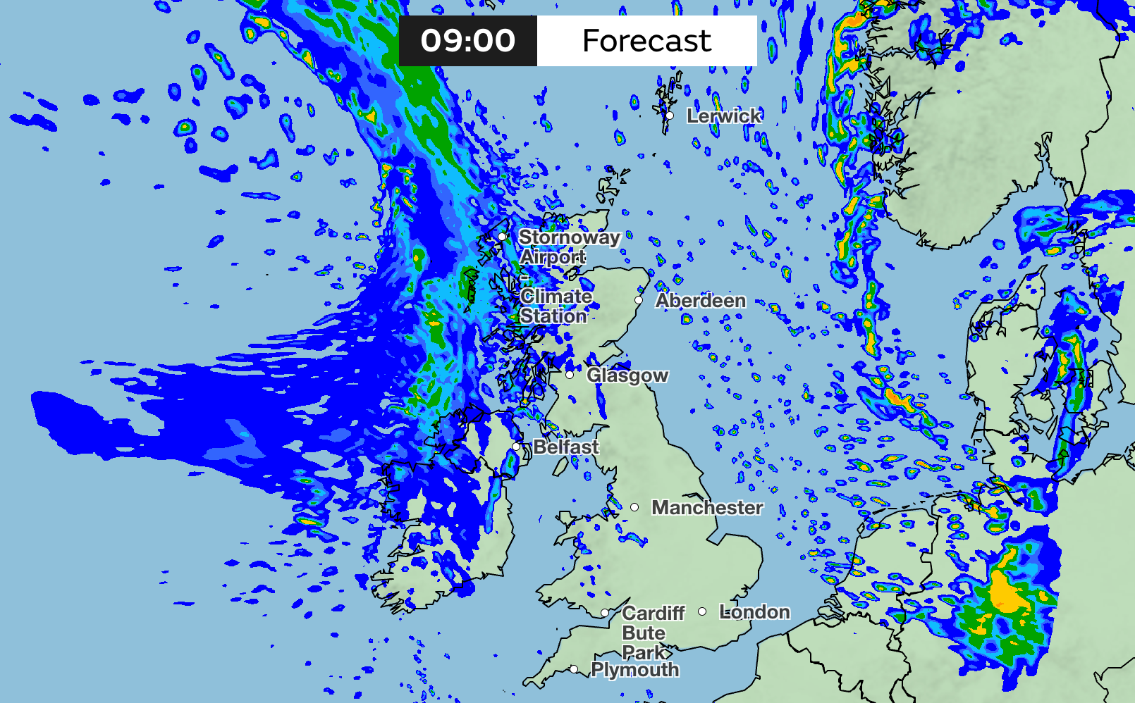 Rain forecast at 9am Sunday