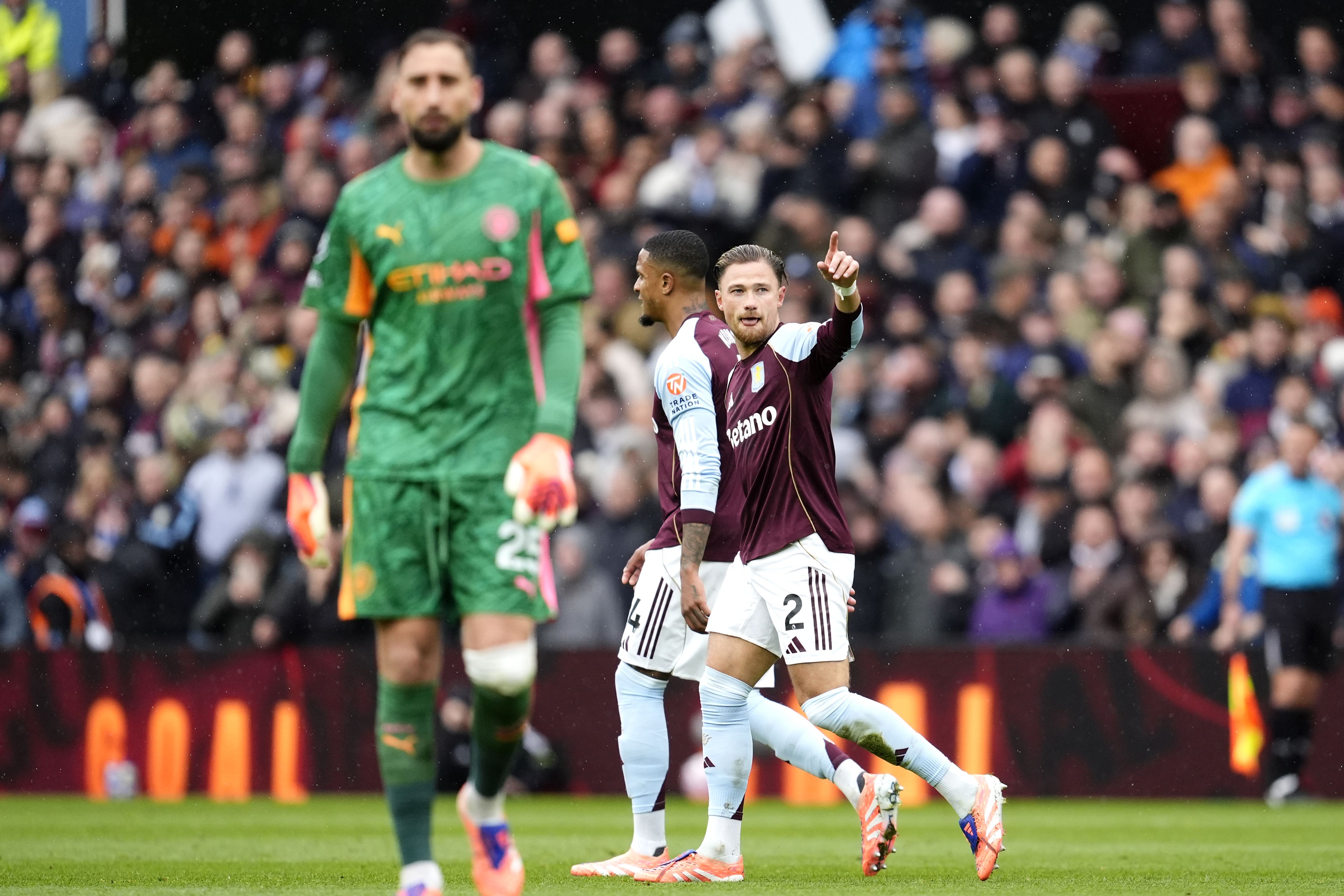 Matty Cash, centre, scored the goal that saw Aston Villa beat Manchester City (Nick Potts/PA)