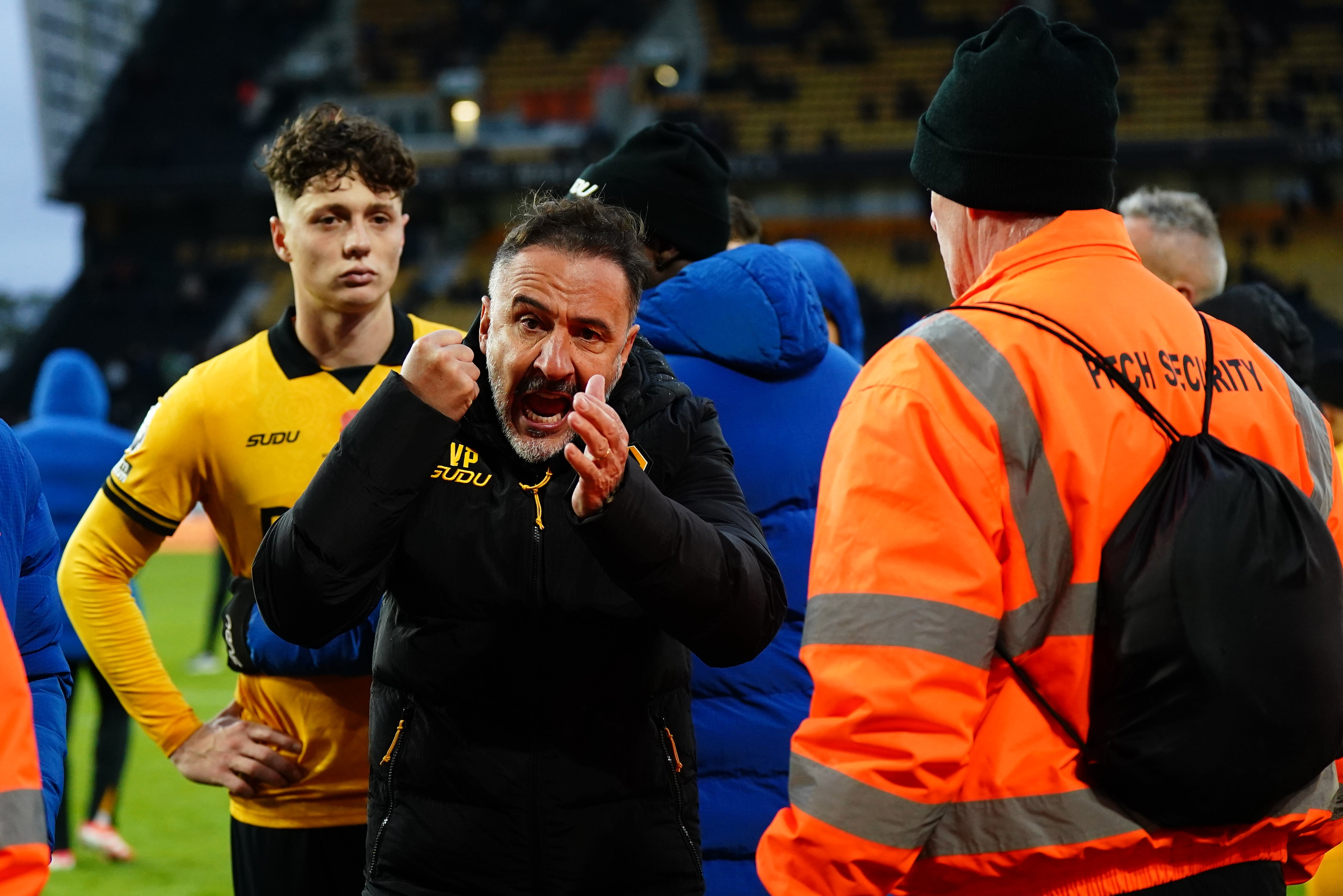Wolves boss Vitor Pereira reacted to fans after the final whistle (Jacob King/PA)