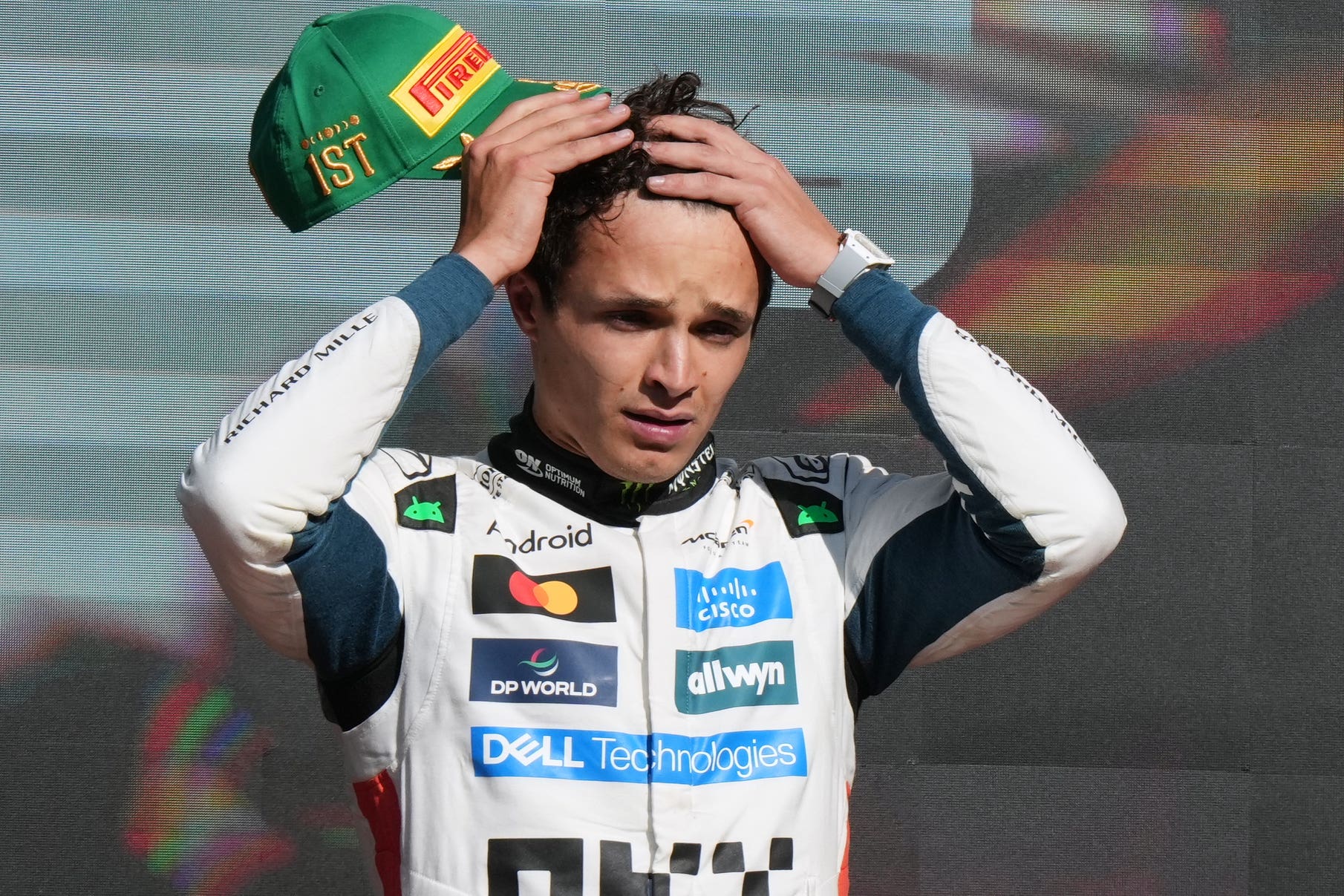 Norris leads the championship by a single point (AP Photo/Fernando Llano)