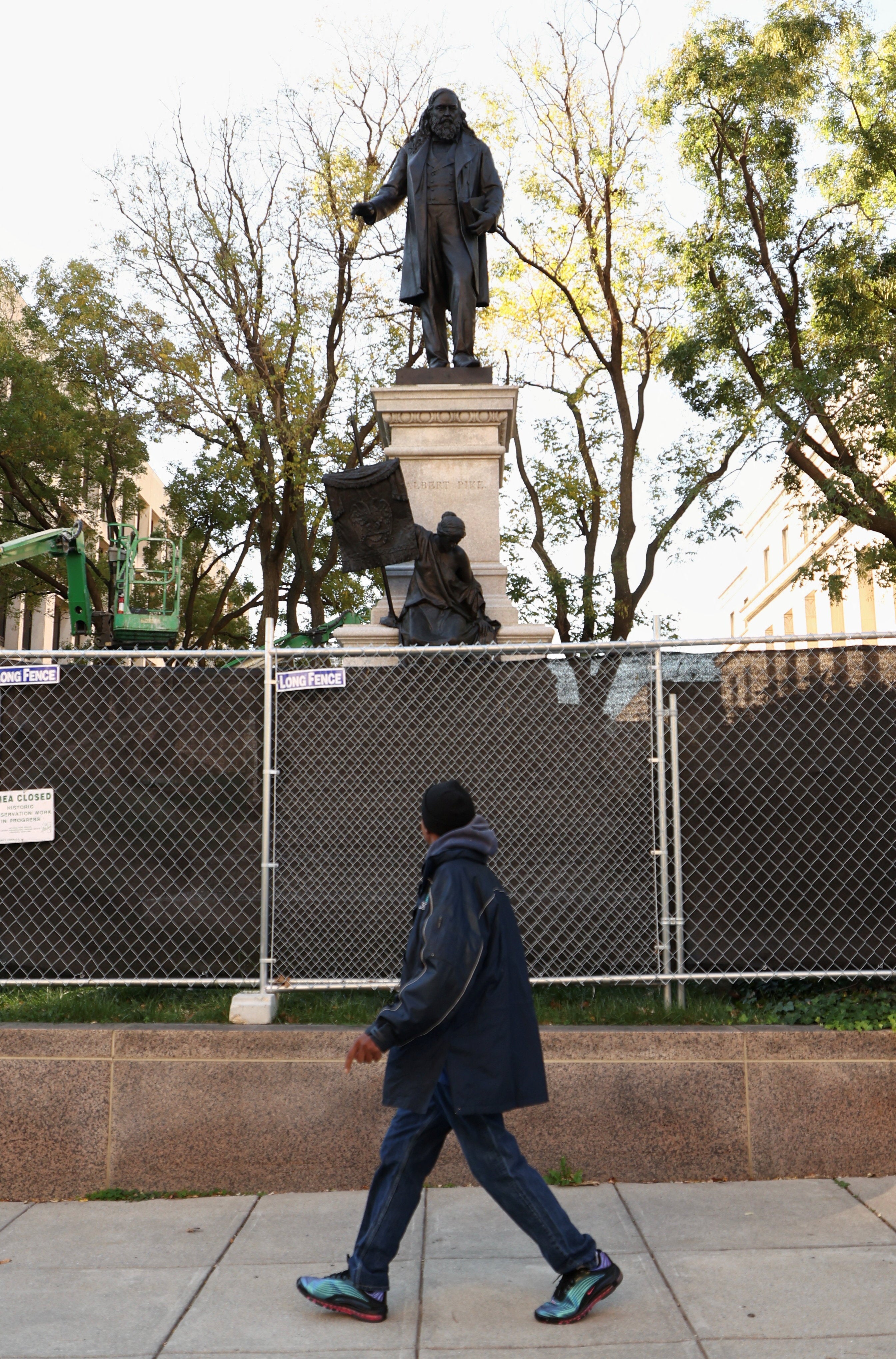 Pike’s statue shows him in civilian clothes, not military attire