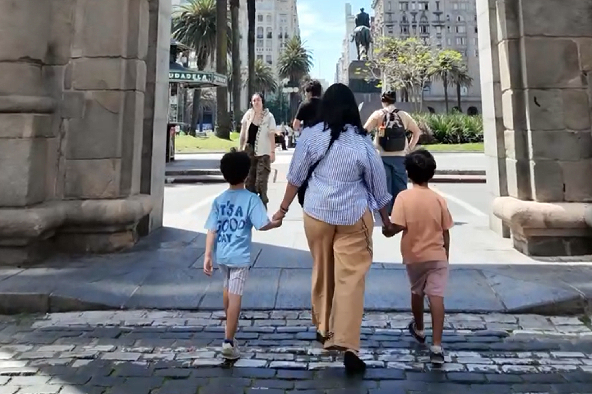 <p>Alyssa Bolanos and her two sons in Uruguay, where they've settled for the next three months along with her husband. The young American family doesn't know if they'll stay in Uruguay permanently, but they do know one thing: they don't intend to return to the US</p>