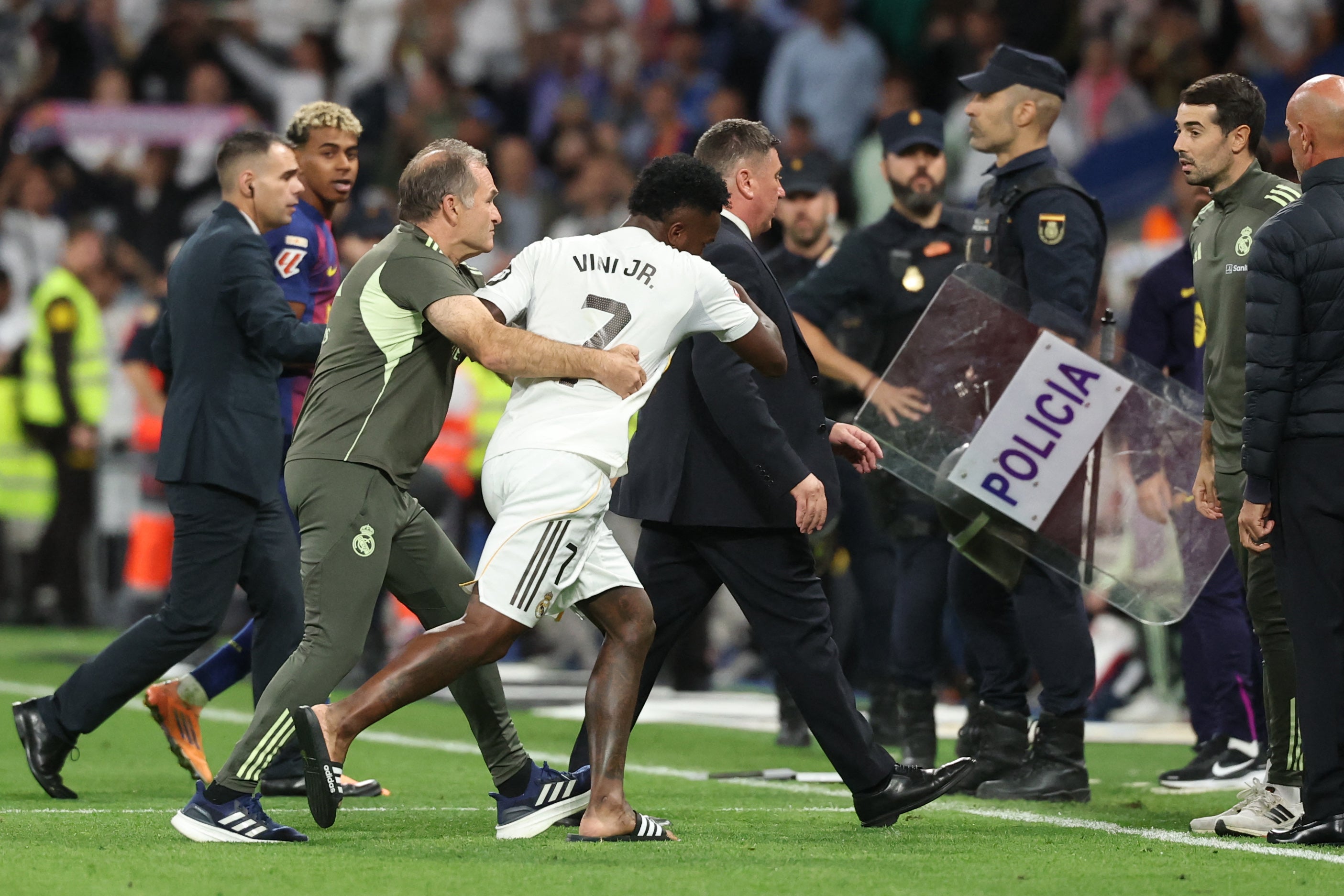 Vincius Jr was dragged off the pitch amid unsavoury scenes after El Clasico