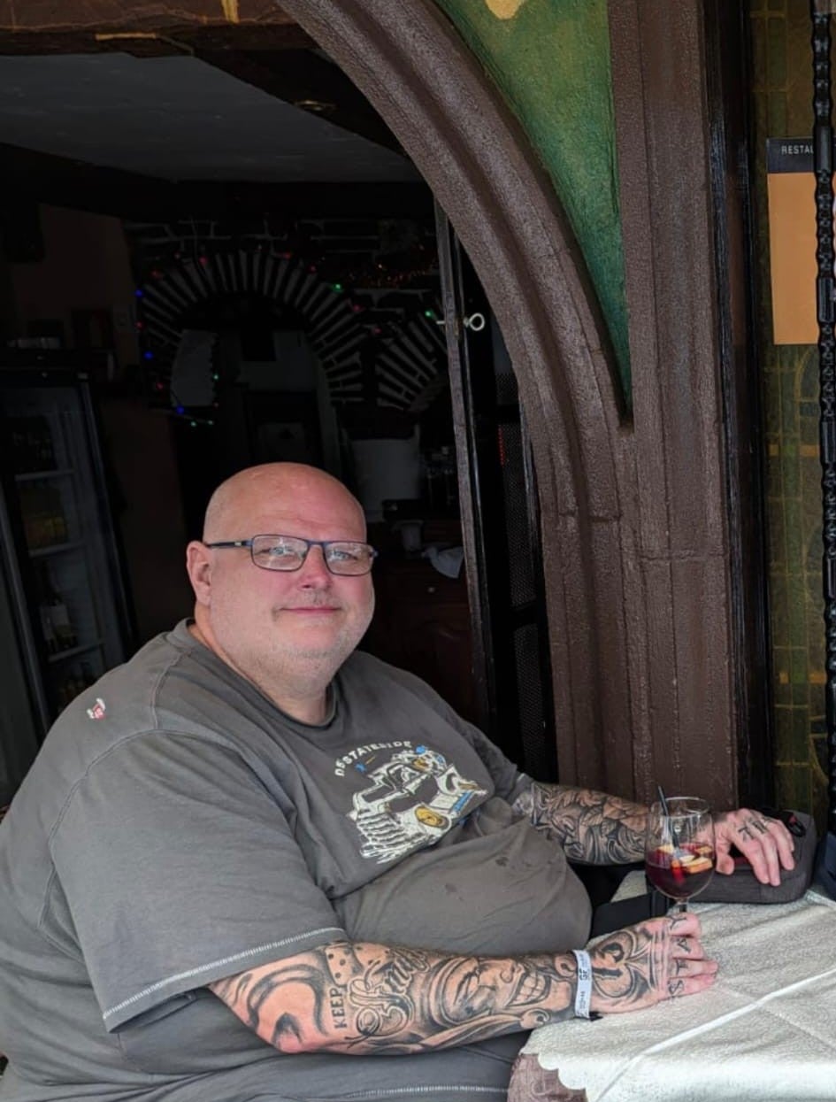 Mr Spurr at his heaviest while on holiday in Spain