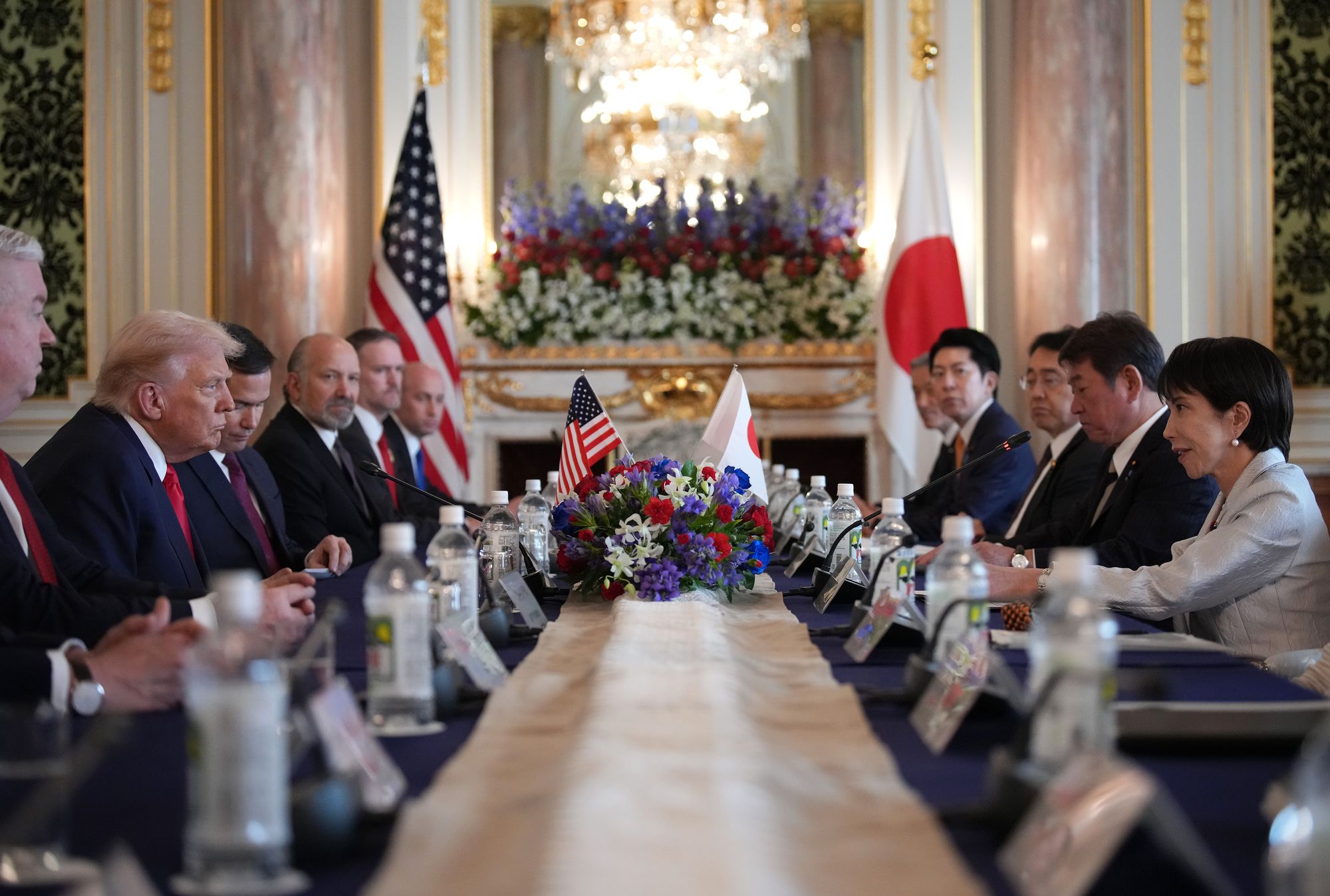 Trump meeting Japan’s president Sanae Takaichi during his tour of Asia