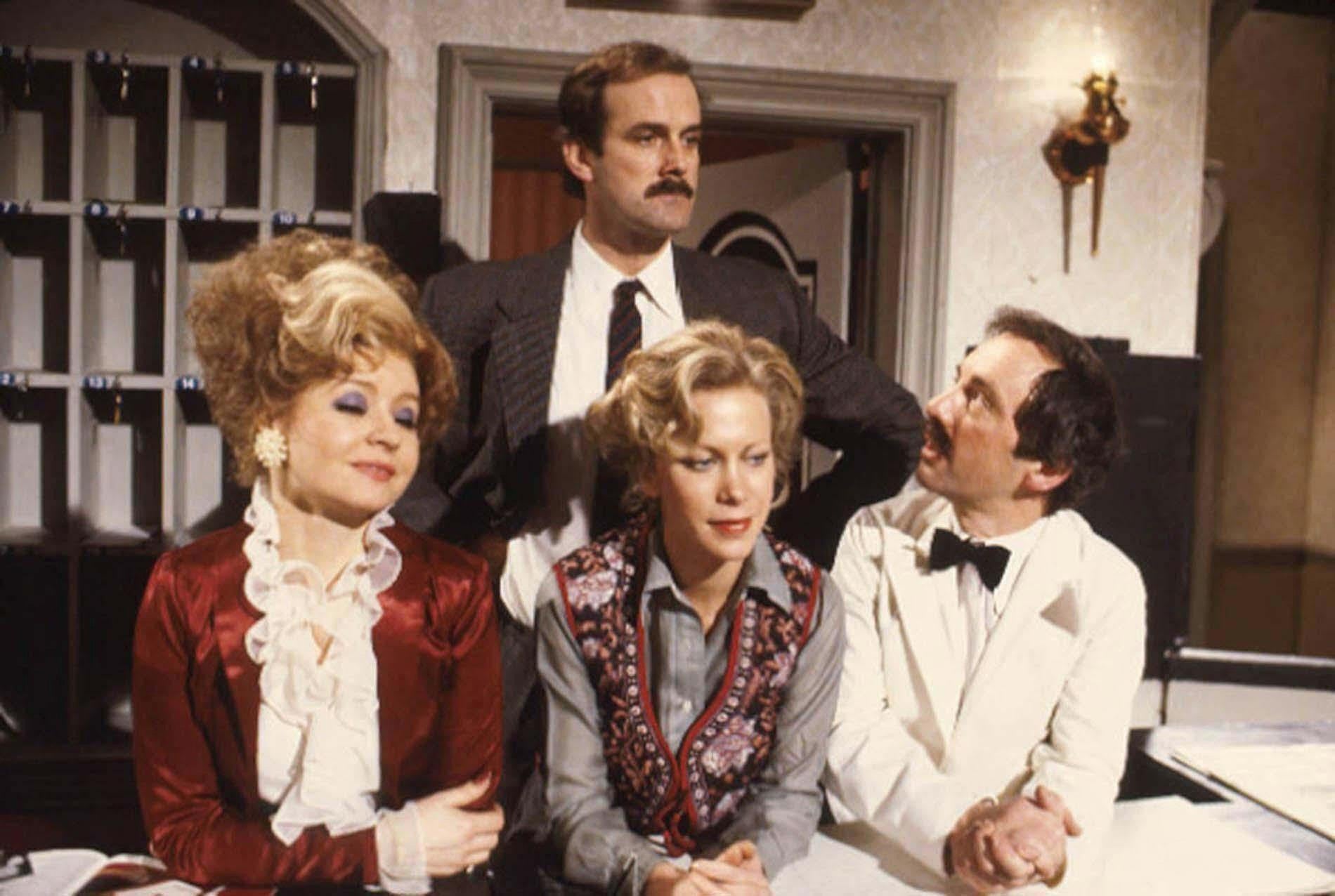 Scales (left) as Sybil with the rest of the ‘Fawlty Towers’ cast – John Cleese, Connie Booth and Andrew Sachs