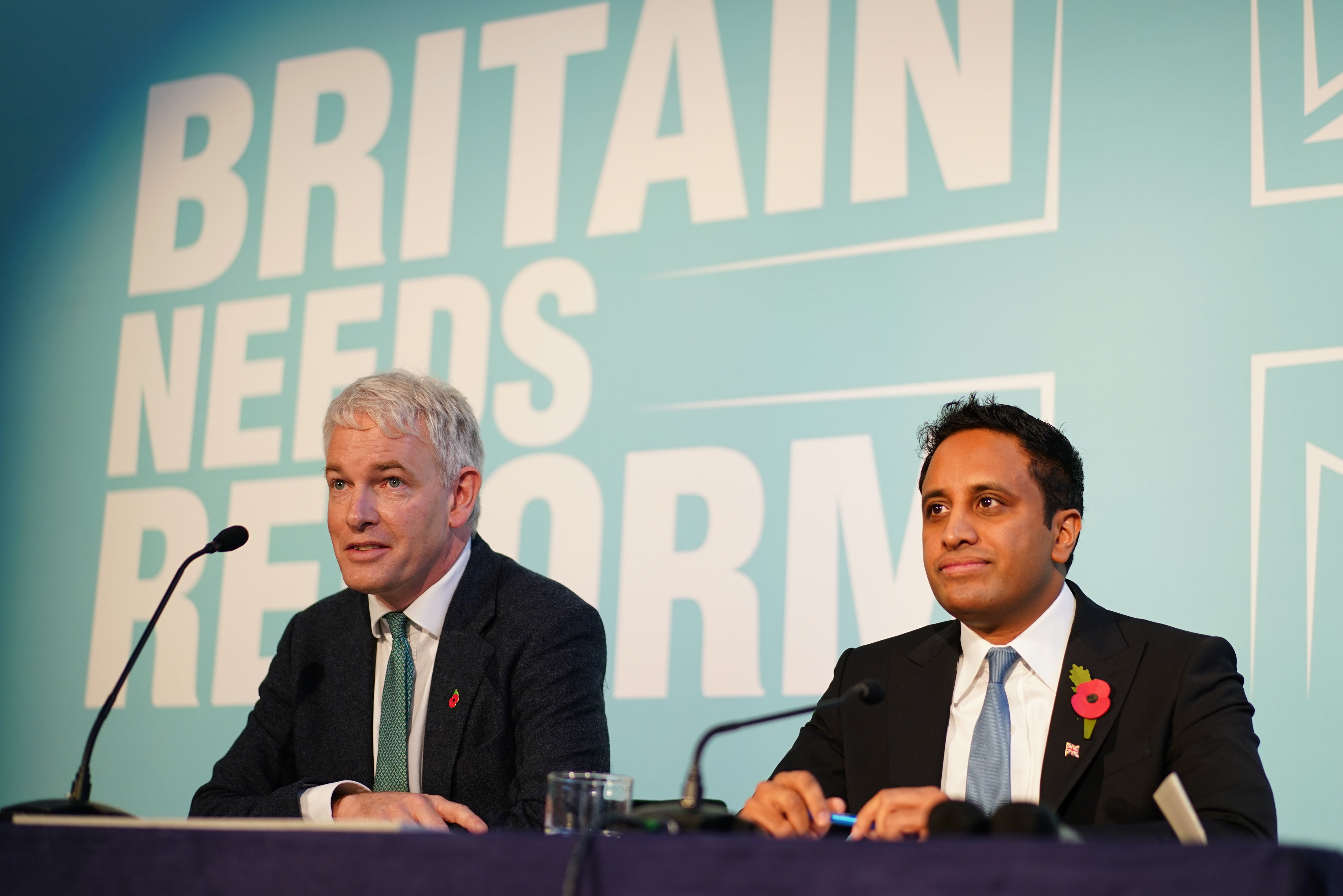 Danny Kruger and Reform’s head of policy Zia Yusuf speaking at a press conference