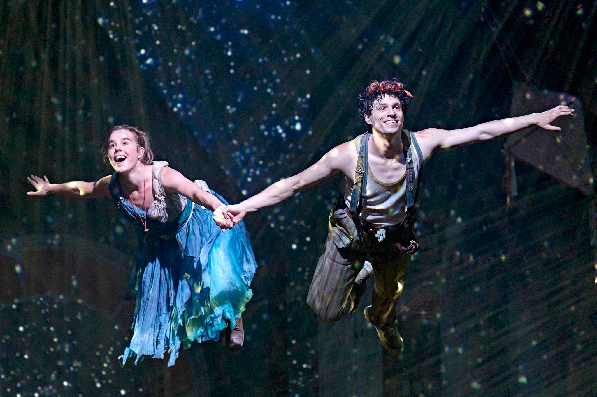 <p>Not quite soaring new heights: Hannah Saxby and Daniel Krikler as Wendy and Peter Pan</p>