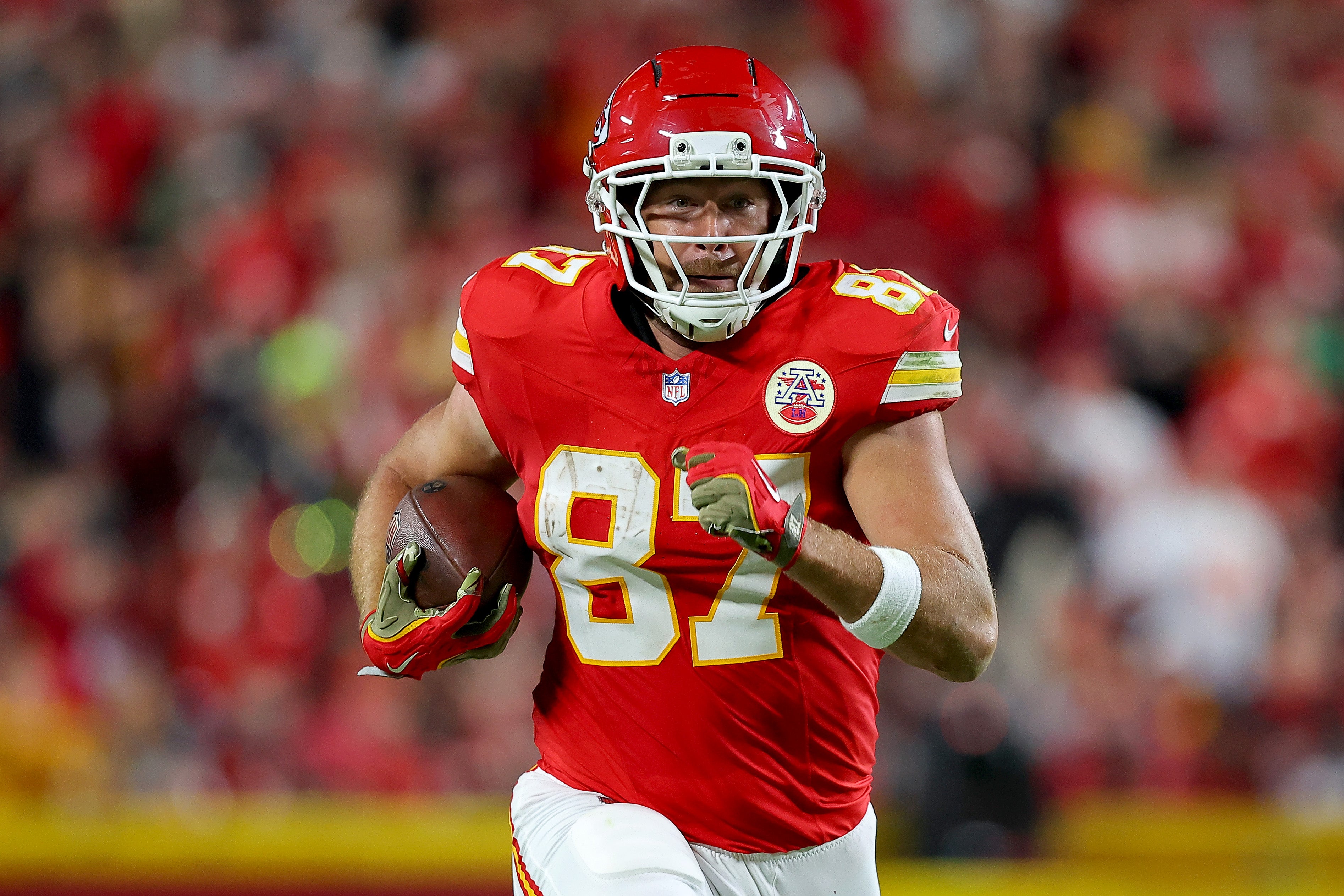 Kelce caught a 10-yard touchdown pass during the third quarter of Monday night’s NFL game