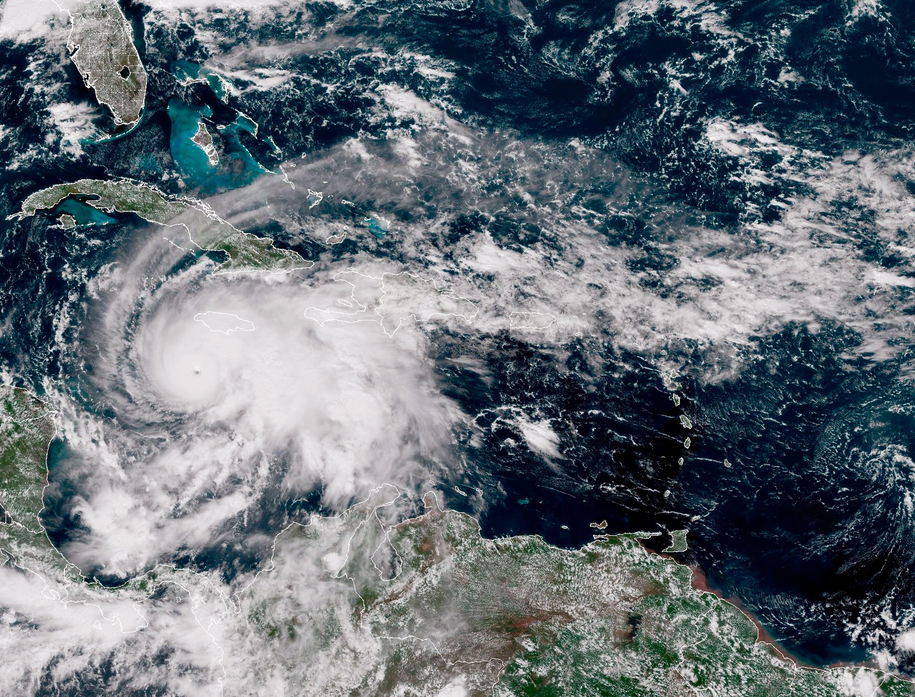 Satellite images show Hurricane Melissa moving over the Caribbean Sea on Monday