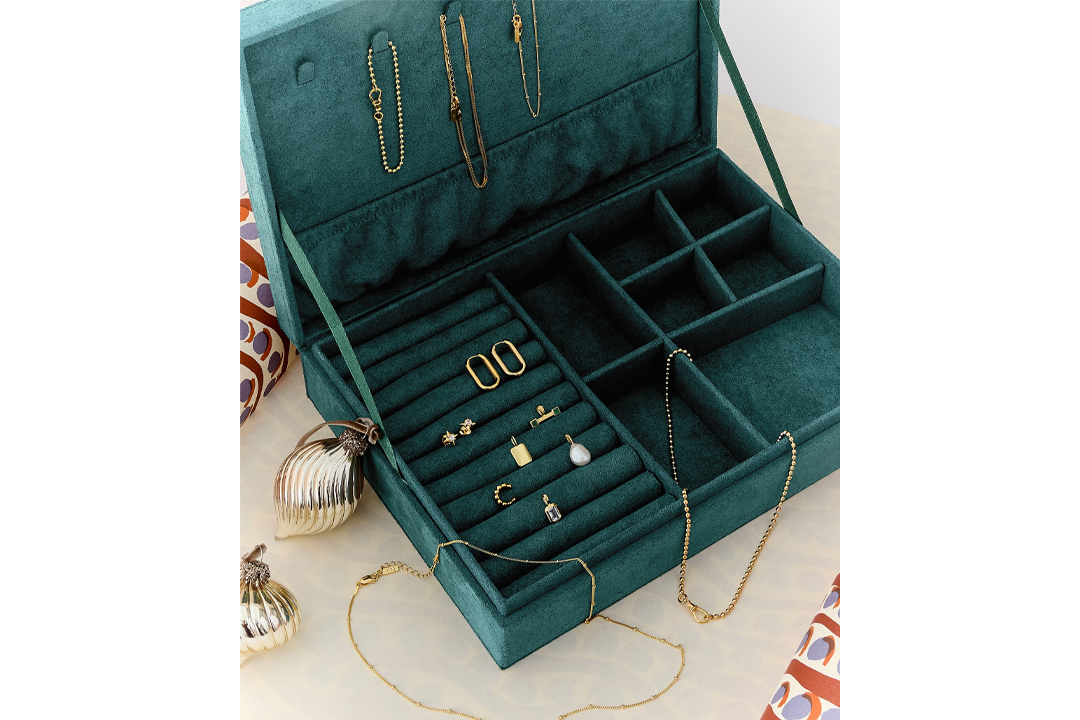 Inside you’ll find a pearl and sapphire charm, white topaz studs and more