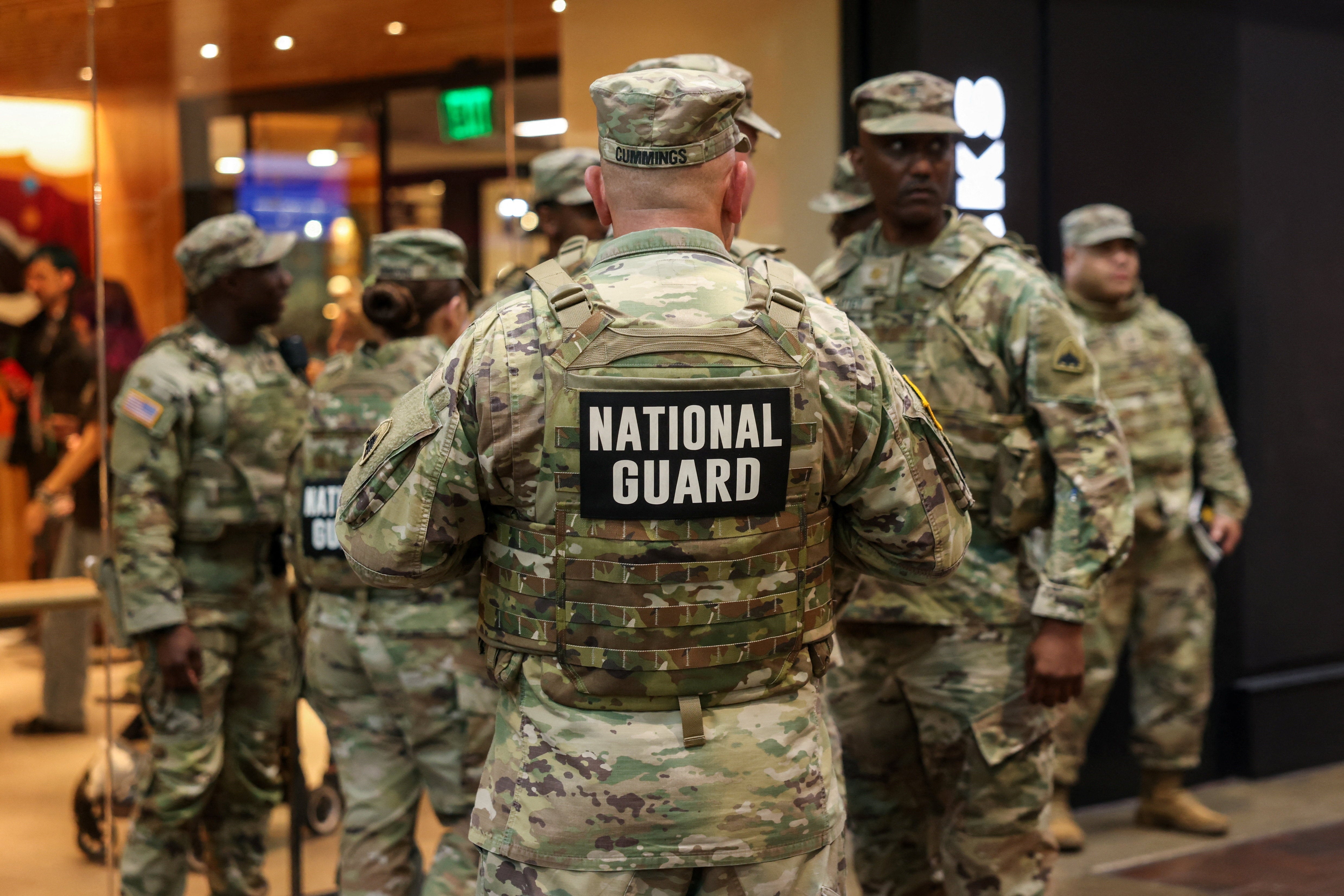 Members of the Guard on duty at Union Station in Washington, D.C., on Monday